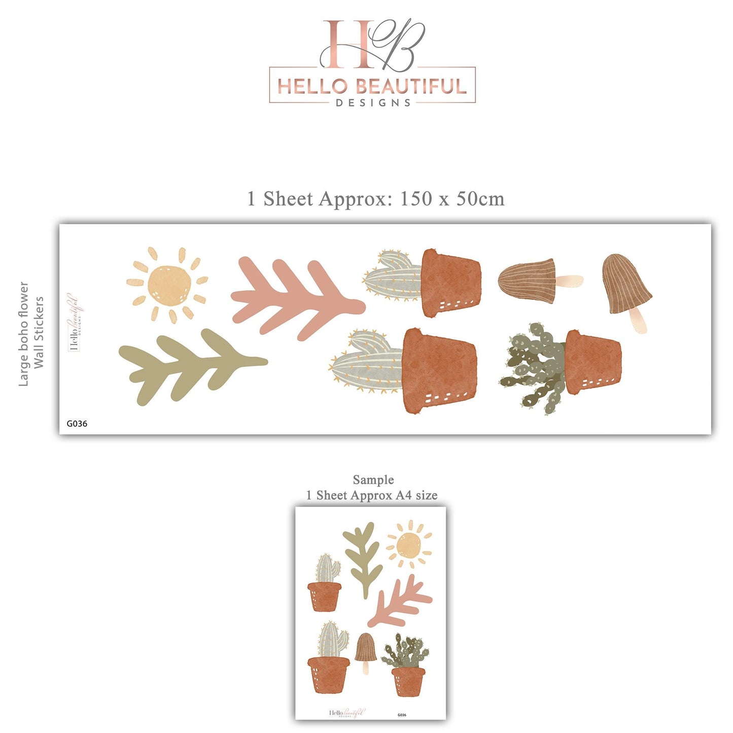 Boho Cactus Wall Stickers Nursery Decor | Neutral Desert Wall Decals | Sage Pink Terracotta Nursery | Peel and Stick Kids Bedroom Decor