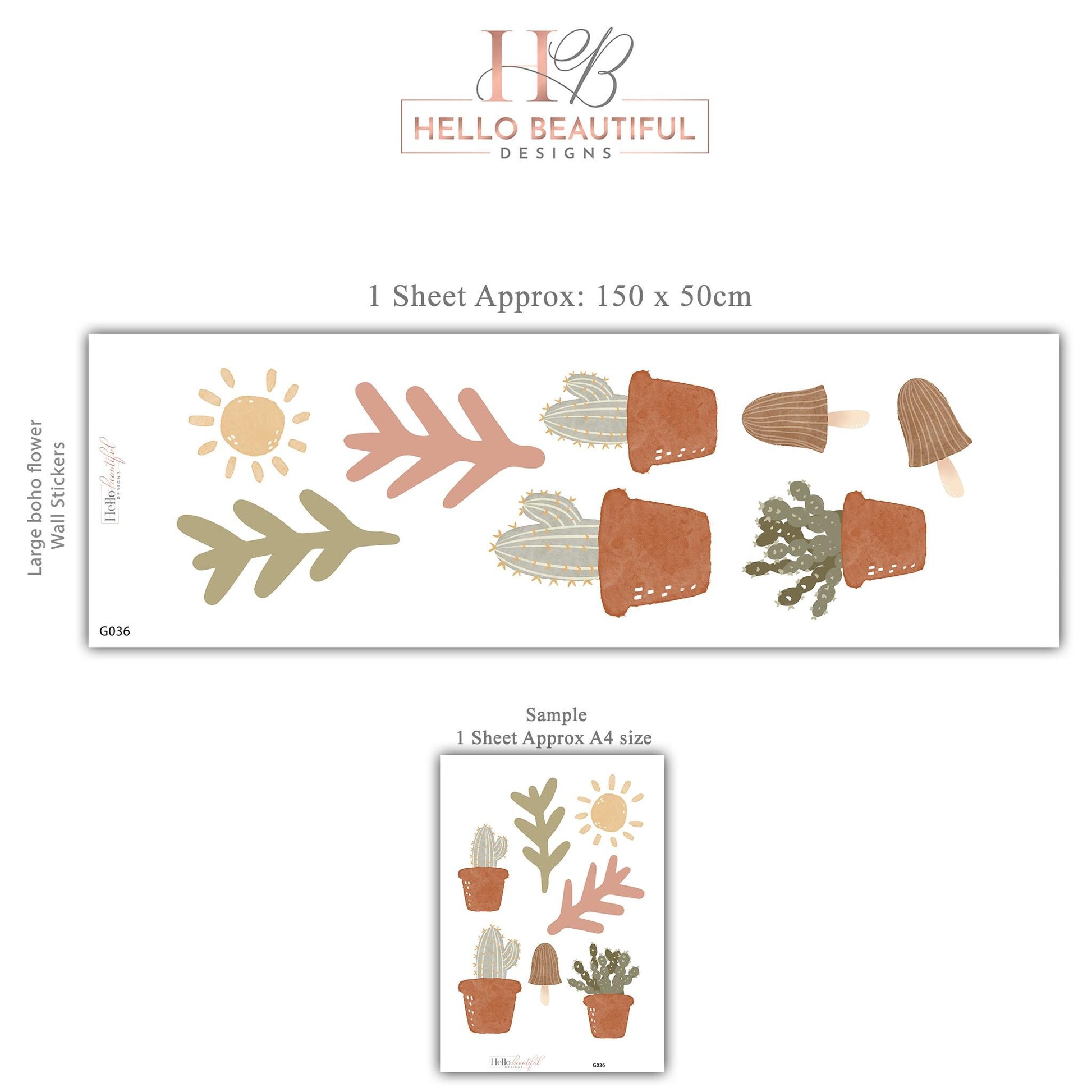 Boho Cactus Wall Stickers Nursery Decor | Neutral Desert Wall Decals | Sage Pink Terracotta Nursery | Peel and Stick Kids Bedroom Decor