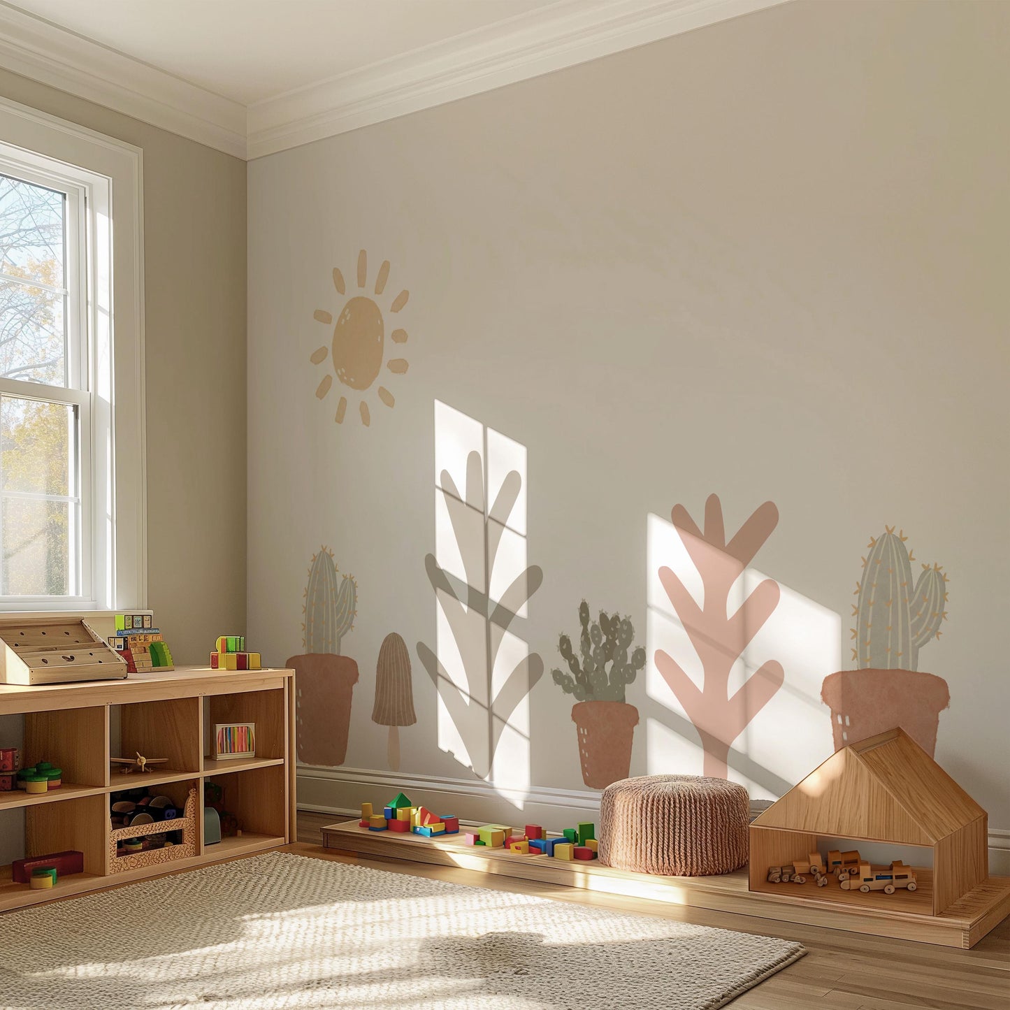 Boho Cactus Wall Stickers Nursery Decor | Neutral Desert Wall Decals | Sage Pink Terracotta Nursery | Peel and Stick Kids Bedroom Decor