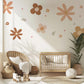 Boho Flower Wall Stickers Nursery Decor | Neutral Floral Wall Decals | Retro Daisy Nursery Stickers | Peel and Stick Kids Room Decor