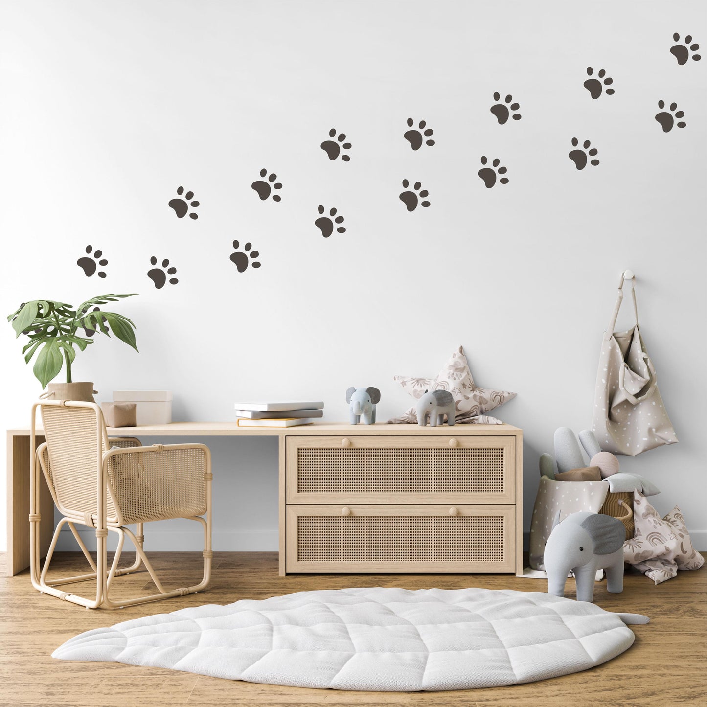 Dog Paw Print Wall Stickers for Kids Bedroom Puppy Nursery Decor Animal Footprint Wall Decals Neutral Playroom Wall Art Pet Lover Room Decor