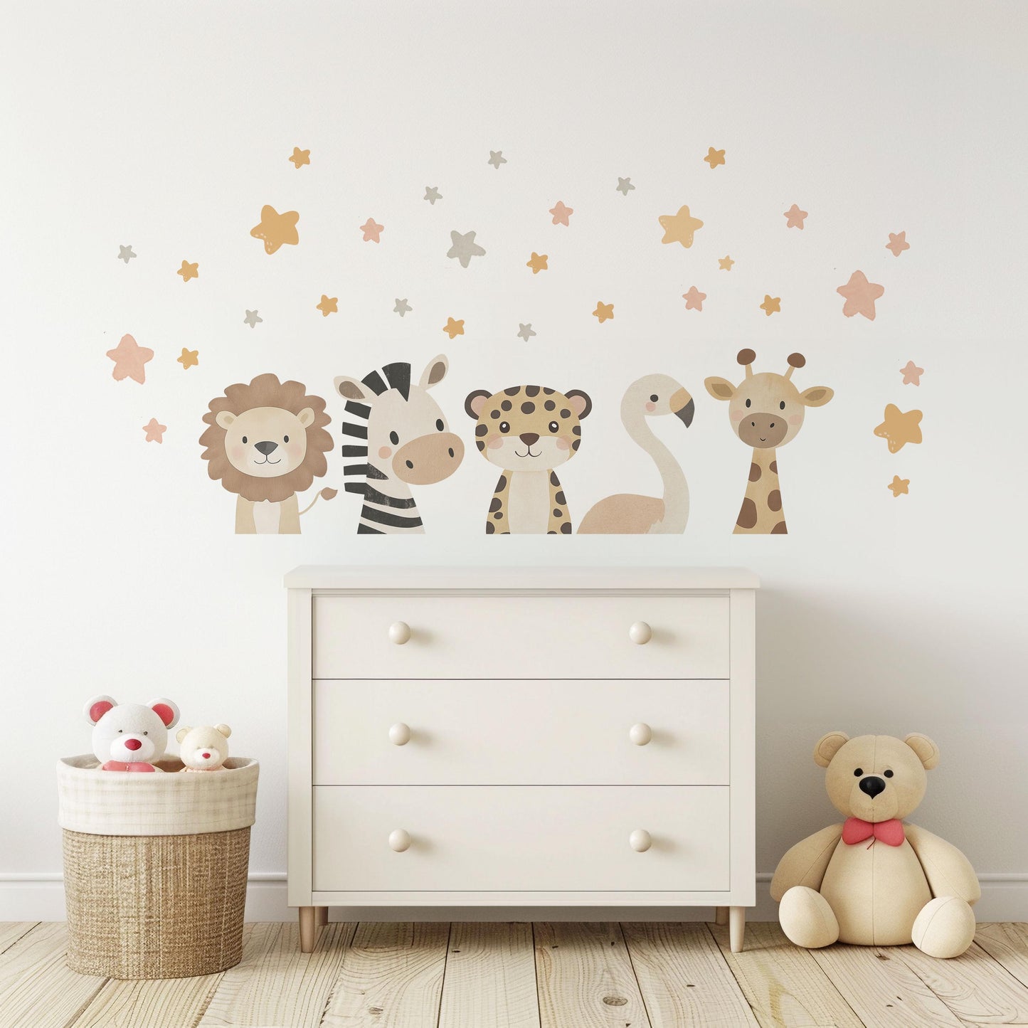 Safari Animal Wall Stickers Neutral Nursery Decor Lion Zebra Giraffe Flamingo Wall Decals Jungle Nursery Baby Room Decor