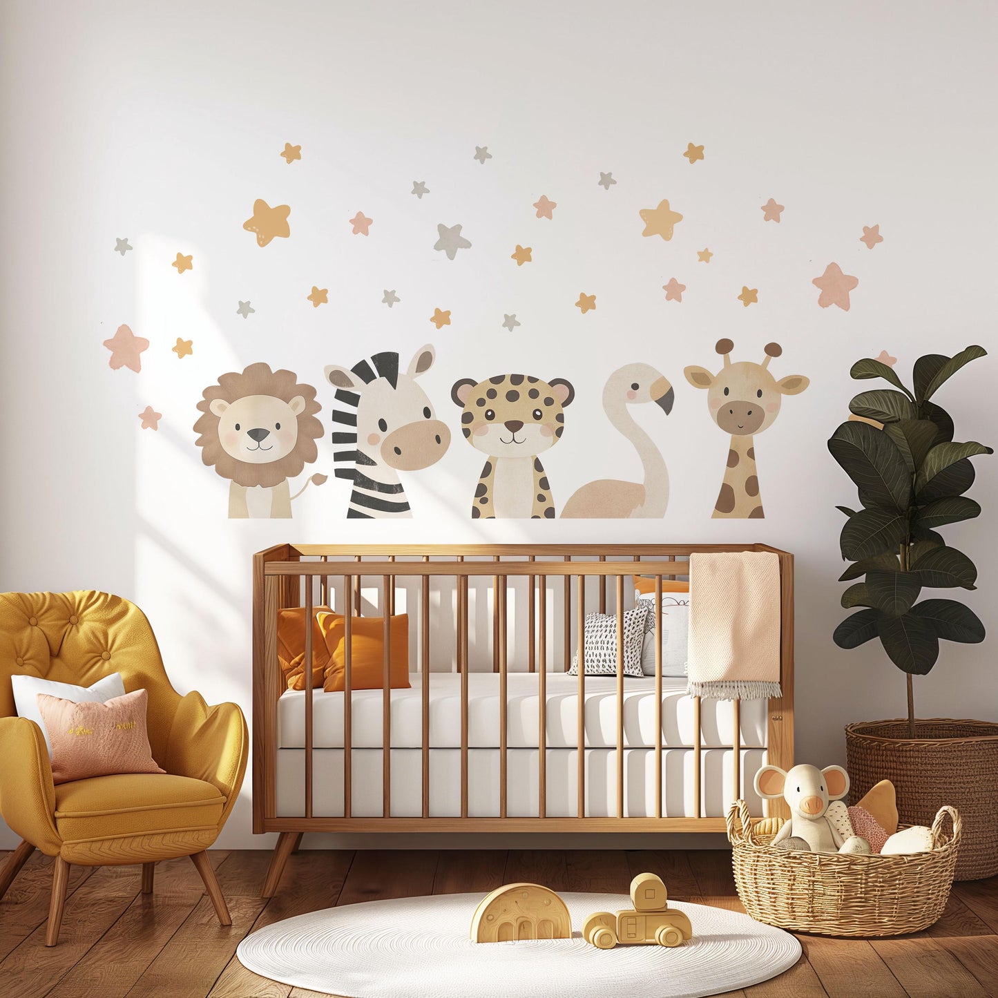 Safari Animal Wall Stickers Neutral Nursery Decor Lion Zebra Giraffe Flamingo Wall Decals Jungle Nursery Baby Room Decor