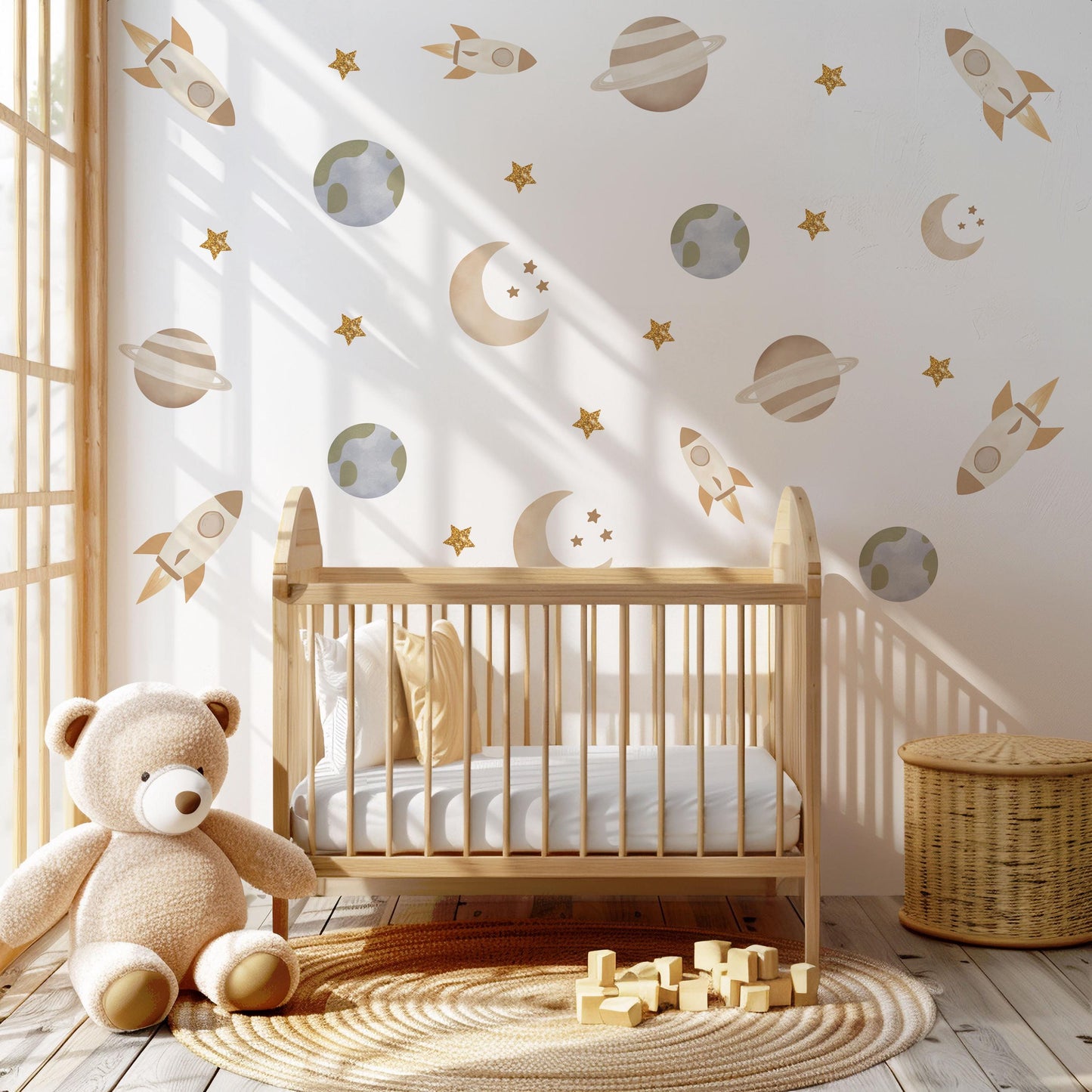 Space Wall Stickers Rocket Nursery Decor Planet Wall Decals Moon And Stars Bedroom Decor Solar System Kids Room Stickers