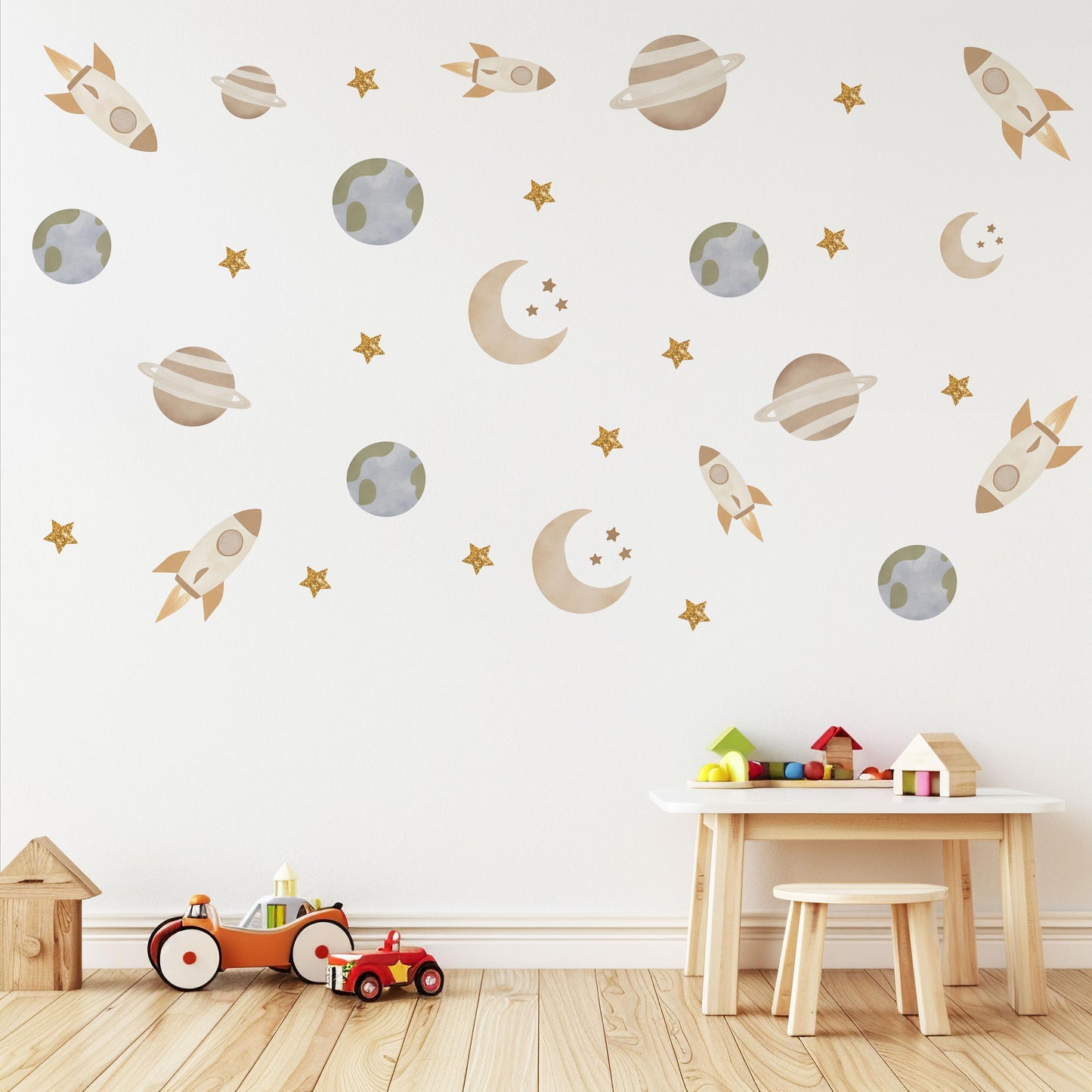 Space Wall Stickers Rocket Nursery Decor Planet Wall Decals Moon And Stars Bedroom Decor Solar System Kids Room Stickers