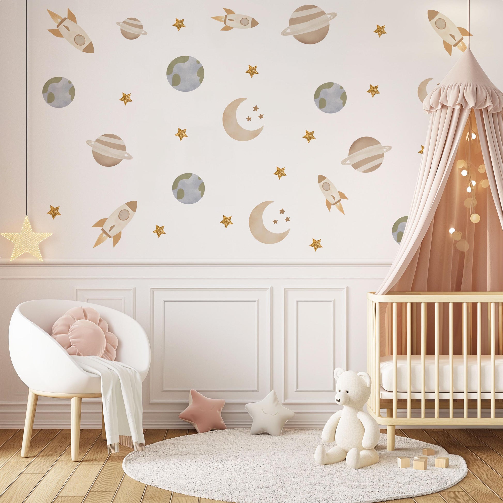 Space Wall Stickers Rocket Nursery Decor Planet Wall Decals Moon And Stars Bedroom Decor Solar System Kids Room Stickers