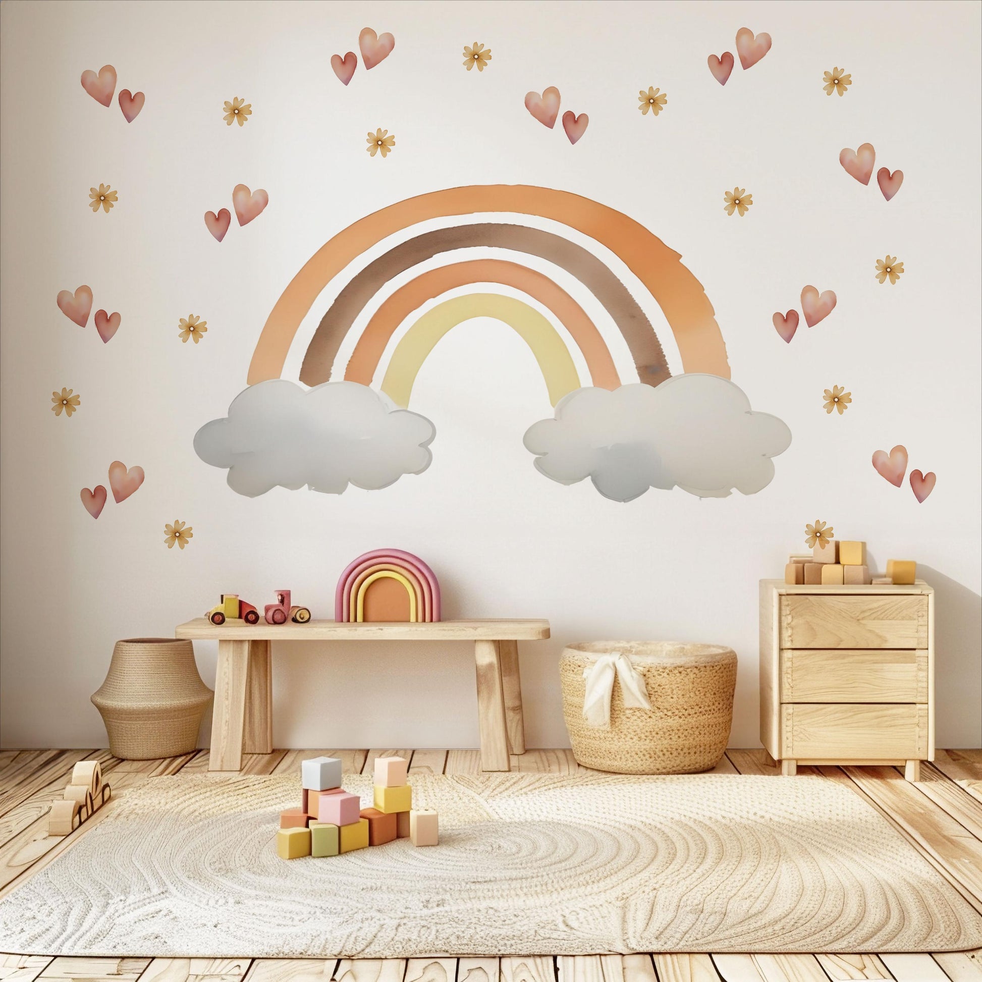Nursery Decor Rainbow Wall Stickers, Nursery Wall Stickers, Kids Wall Stickers, Boho Rainbow Decal, Neutral Baby Room Decor