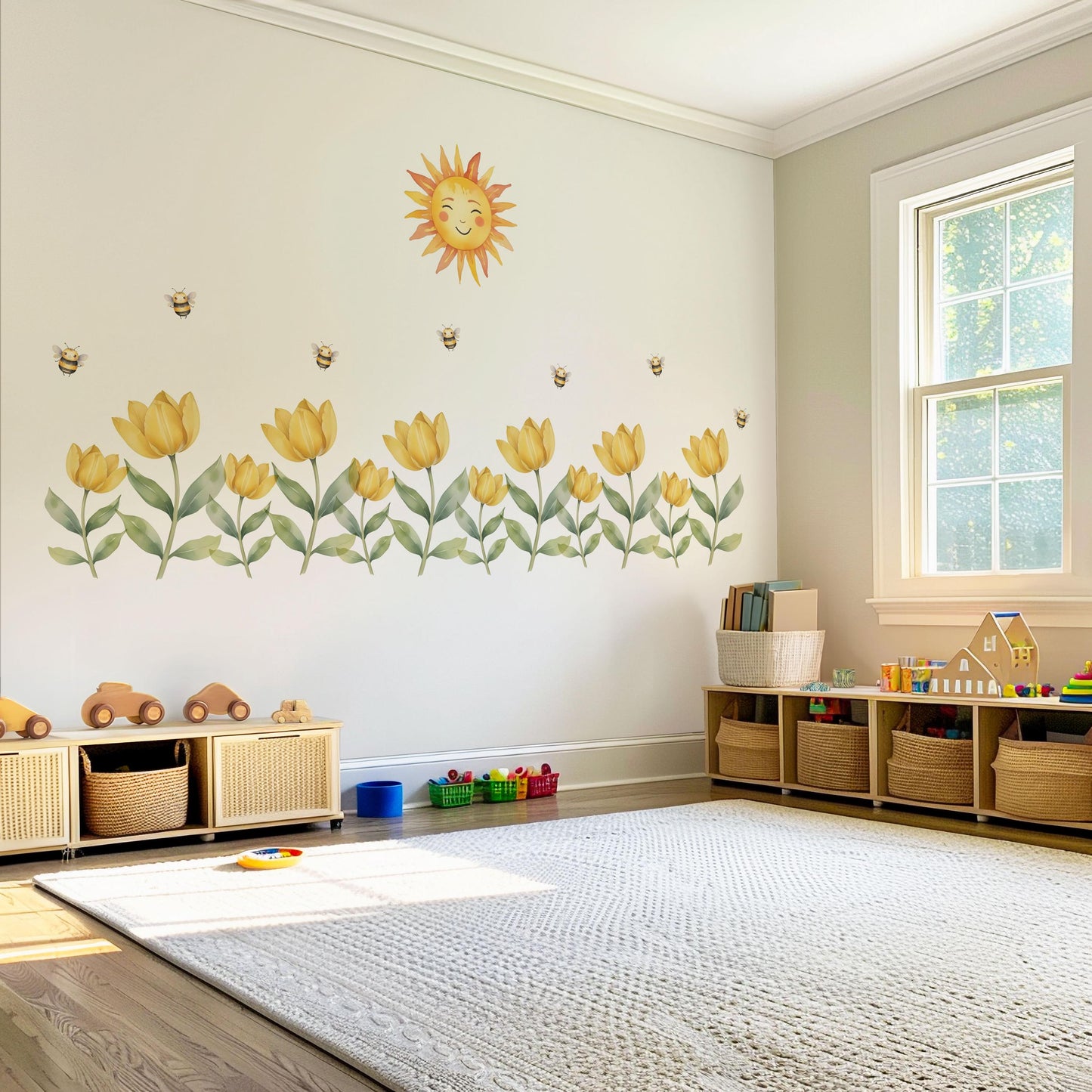 Nursery Decor Flower Wall Stickers, Nursery Wall Stickers, Kids Wall Stickers, Bee Wall Decals, Floral Nursery Decor, Baby Room Decor