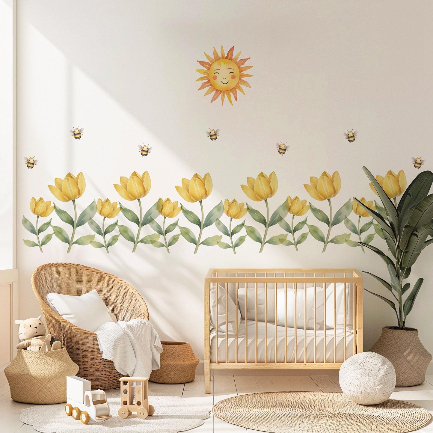 Nursery Decor Flower Wall Stickers, Nursery Wall Stickers, Kids Wall Stickers, Bee Wall Decals, Floral Nursery Decor, Baby Room Decor