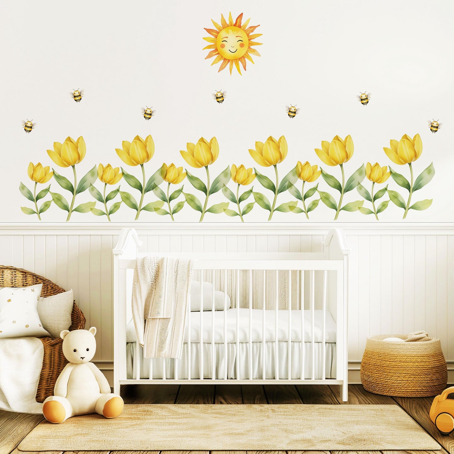 Nursery Decor Flower Wall Stickers, Nursery Wall Stickers, Kids Wall Stickers, Bee Wall Decals, Floral Nursery Decor, Baby Room Decor