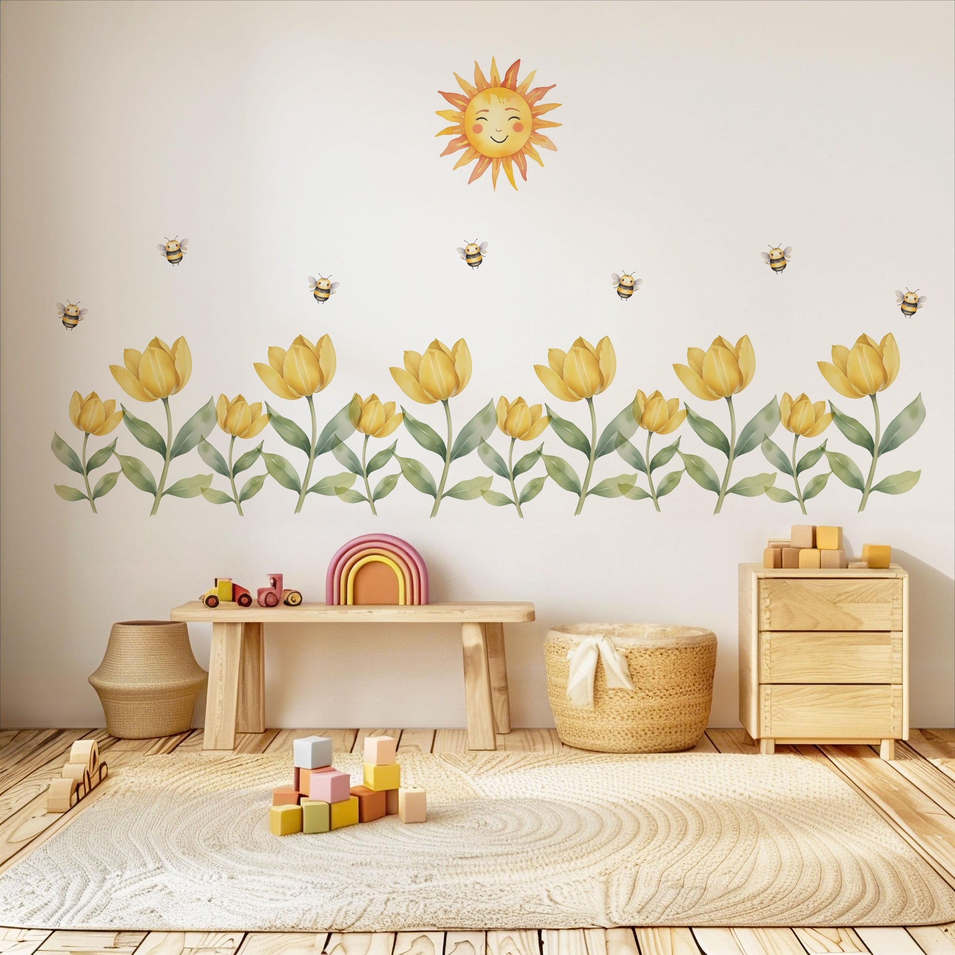 Nursery Decor Flower Wall Stickers, Nursery Wall Stickers, Kids Wall Stickers, Bee Wall Decals, Floral Nursery Decor, Baby Room Decor