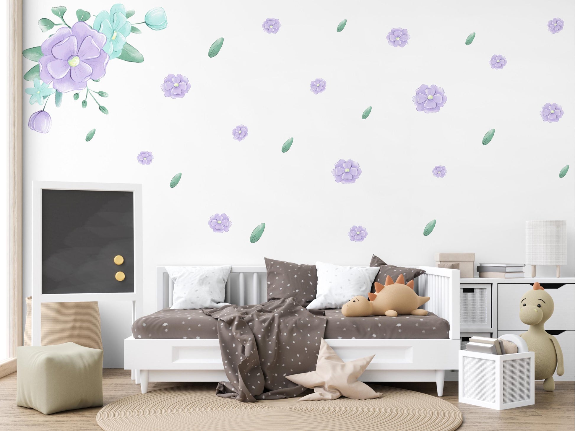 Nursery Decor Purple Flower Wall Stickers Nursery Wall Stickers Kids Wall Stickers, Floral Wall Decals, Girls Nursery Decor, Baby Room Decor