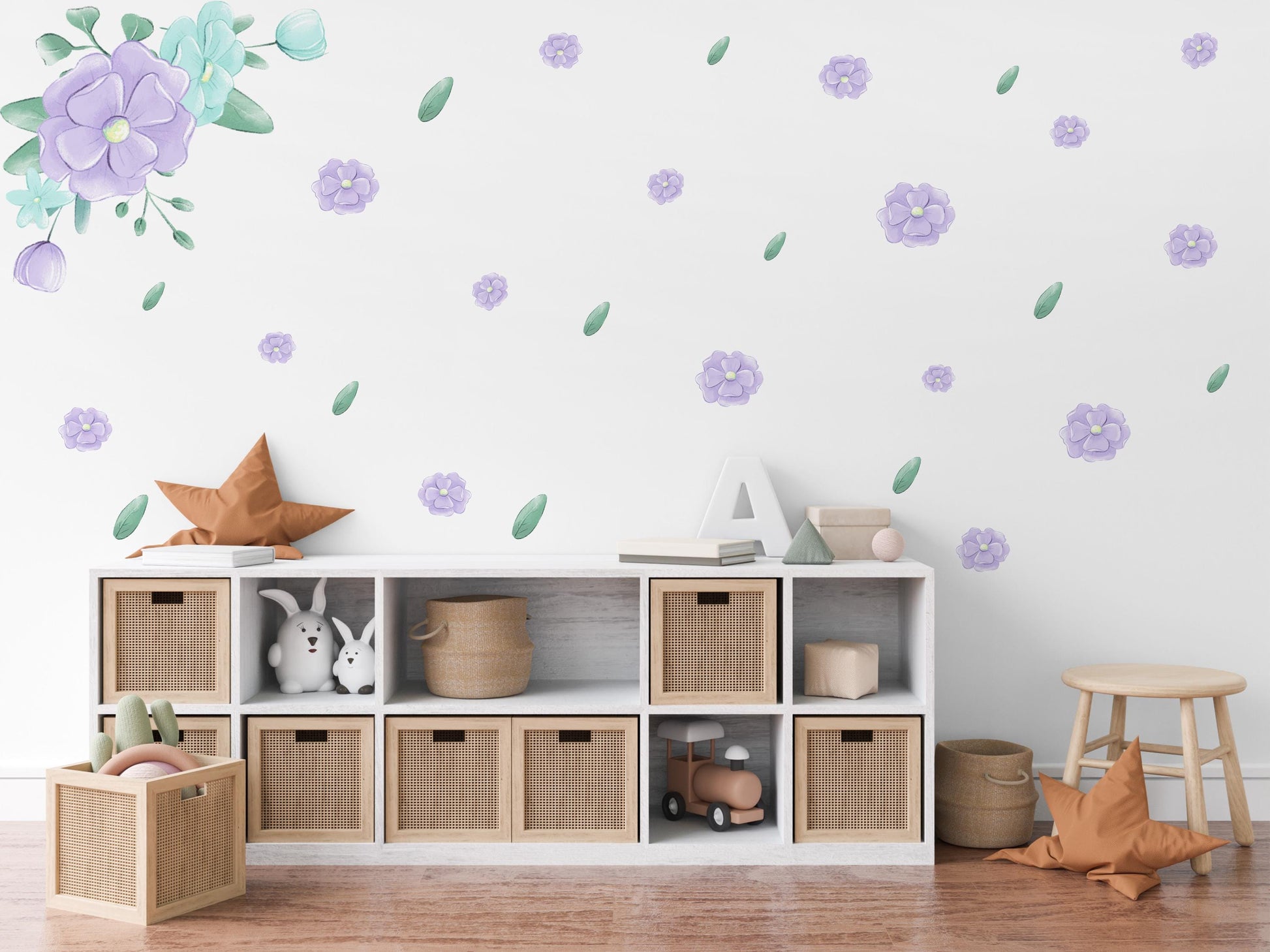 Nursery Decor Purple Flower Wall Stickers Nursery Wall Stickers Kids Wall Stickers, Floral Wall Decals, Girls Nursery Decor, Baby Room Decor