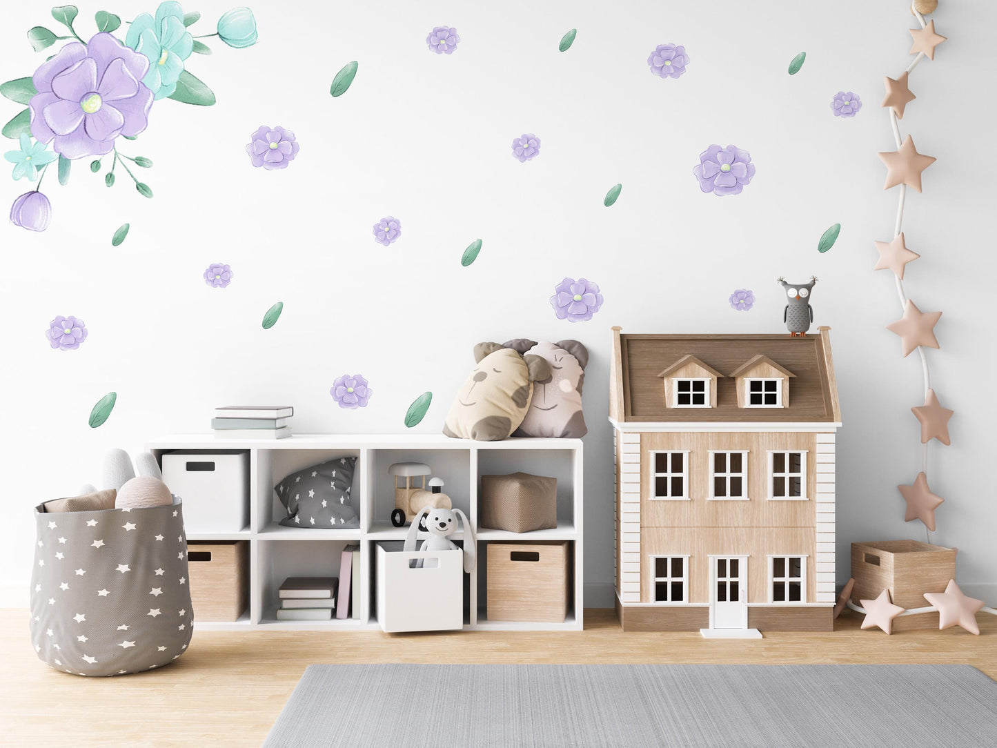 Nursery Decor Purple Flower Wall Stickers Nursery Wall Stickers Kids Wall Stickers, Floral Wall Decals, Girls Nursery Decor, Baby Room Decor