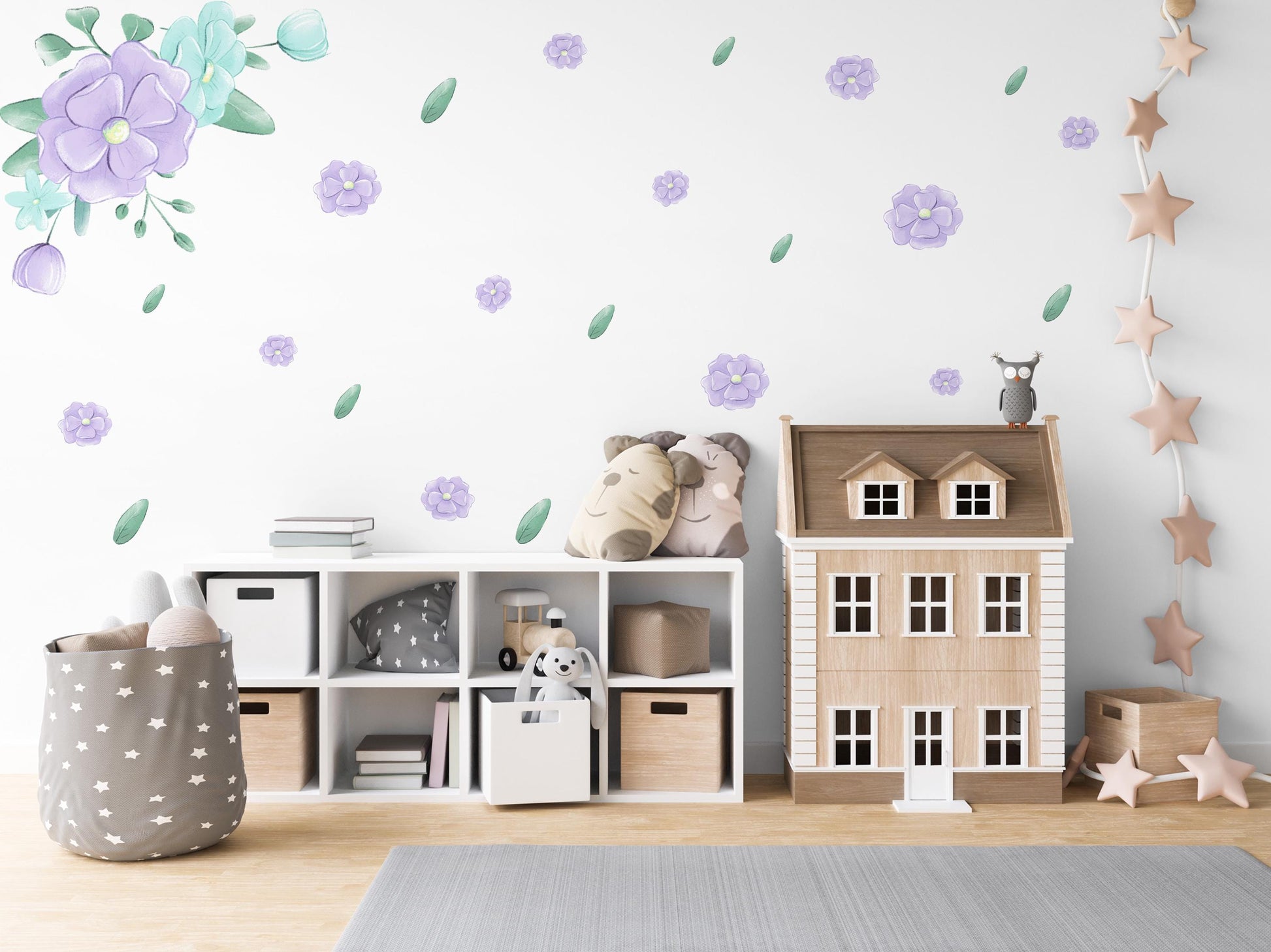 Nursery Decor Purple Flower Wall Stickers Nursery Wall Stickers Kids Wall Stickers, Floral Wall Decals, Girls Nursery Decor, Baby Room Decor