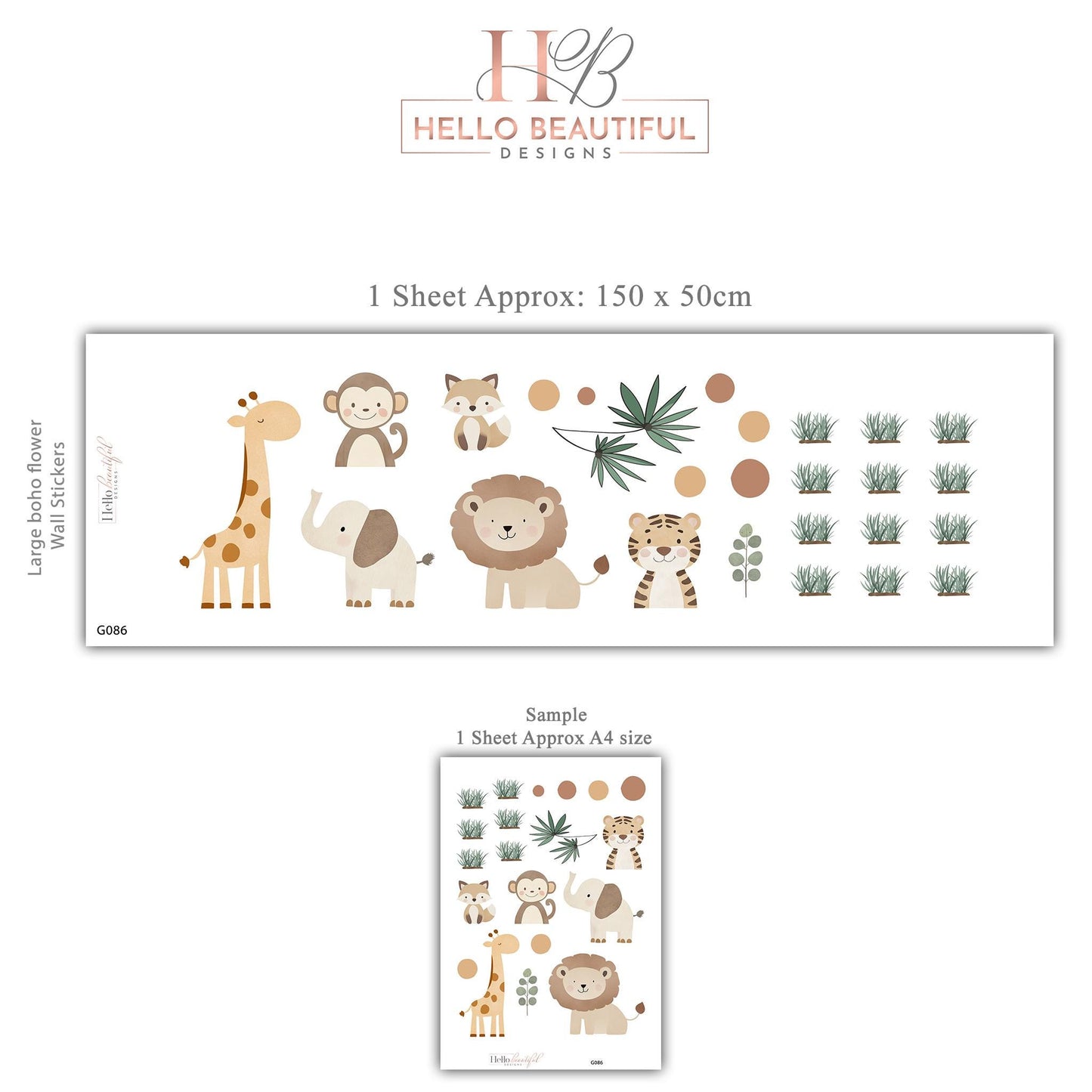 Safari Animal Wall Stickers Nursery Decor Jungle Nursery Wall Decals Neutral Nursery Decor Kids Bedroom Playroom Wall Art