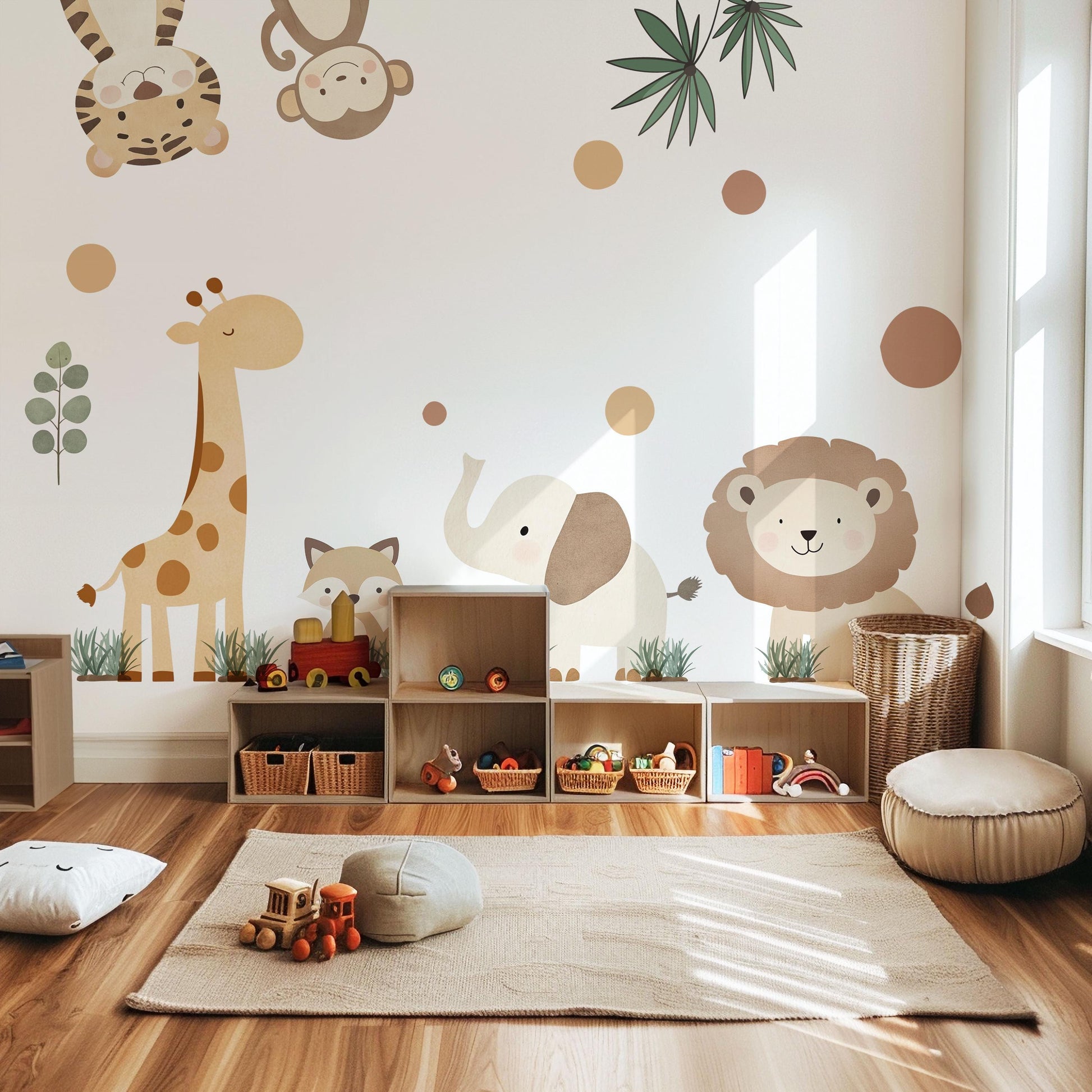 Safari Animal Wall Stickers Nursery Decor Jungle Nursery Wall Decals Neutral Nursery Decor Kids Bedroom Playroom Wall Art