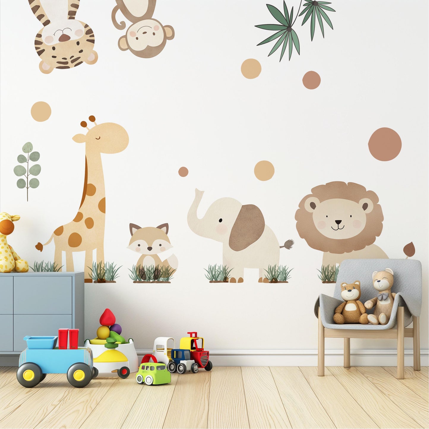 Safari Animal Wall Stickers Nursery Decor Jungle Nursery Wall Decals Neutral Nursery Decor Kids Bedroom Playroom Wall Art