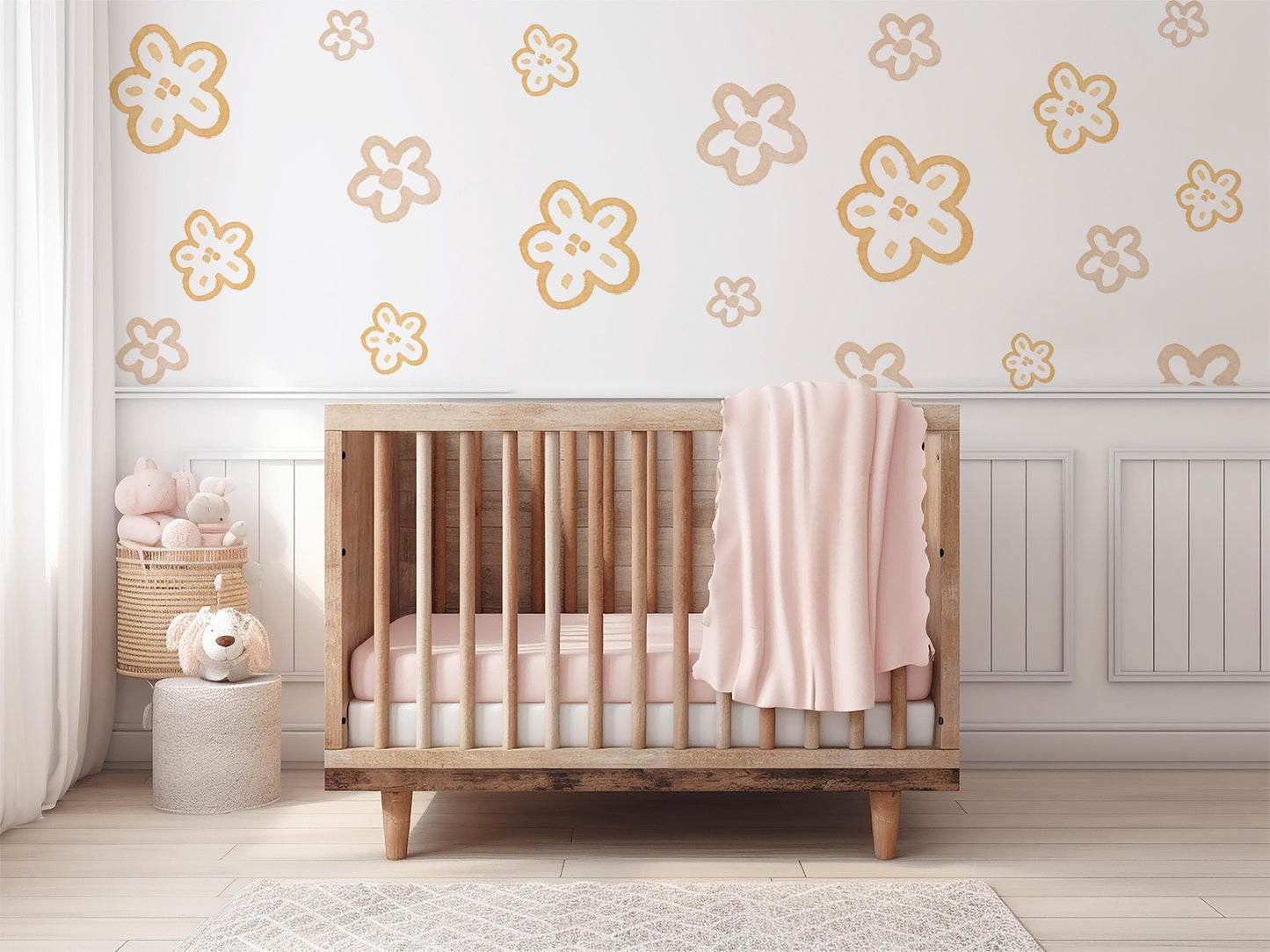 Flower Wall Stickers Neutral Nursery Decor Daisy Wall Decals Floral Nursery Wall Art Kids Bedroom Flower Bedroom Decor