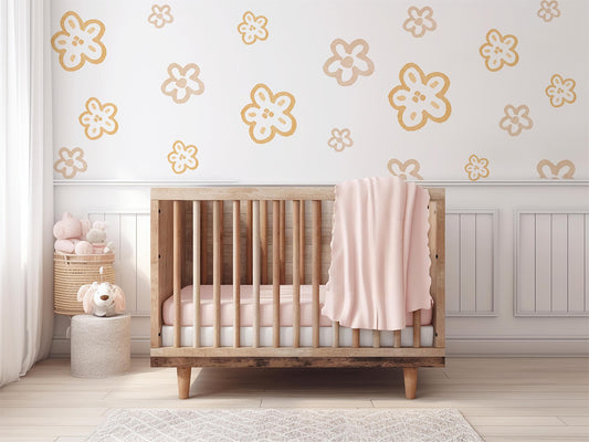 Flower Wall Stickers Neutral Nursery Decor Daisy Wall Decals Floral Nursery Wall Art Kids Bedroom Flower Bedroom Decor