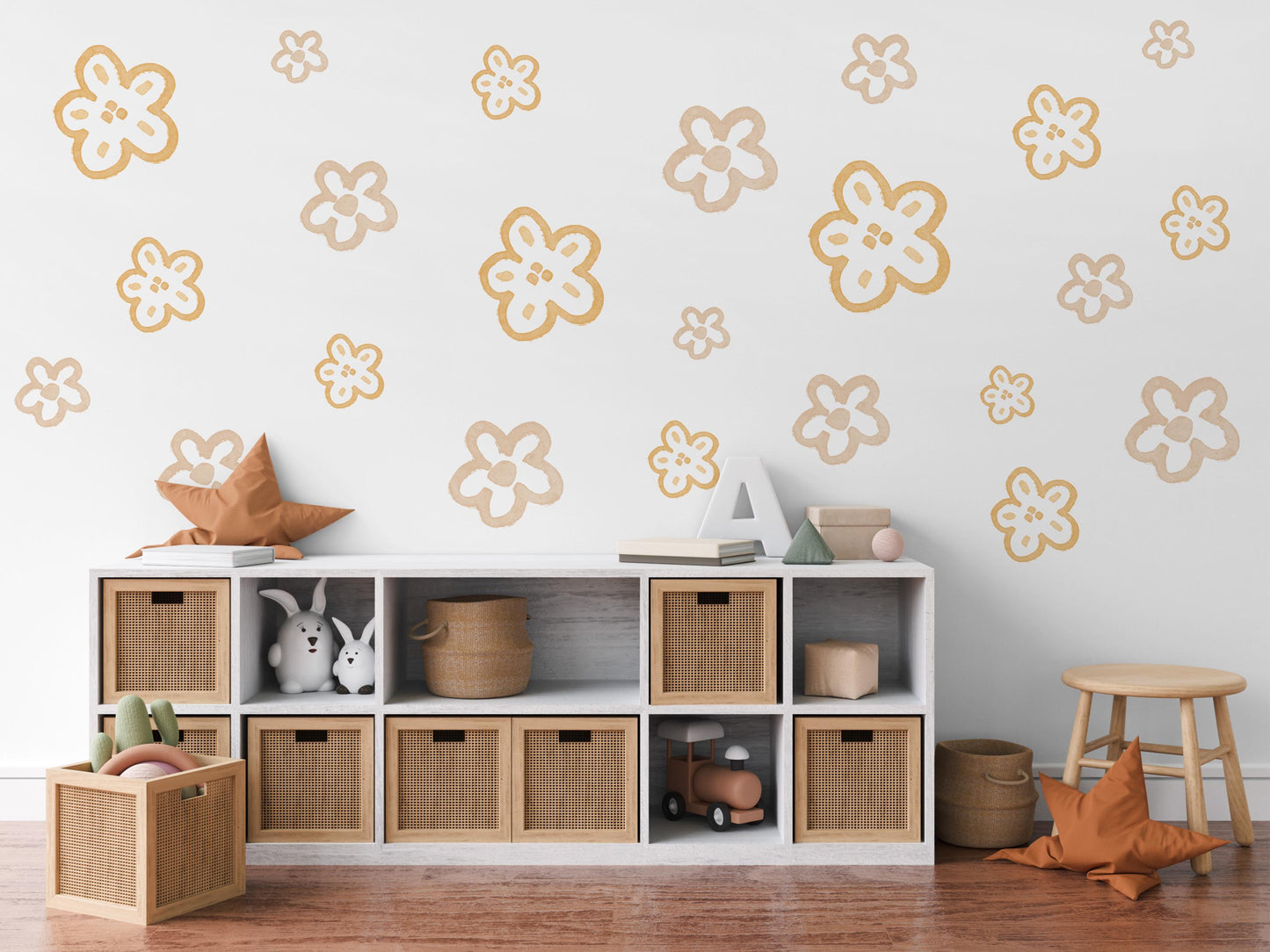 Flower Wall Stickers Neutral Nursery Decor Daisy Wall Decals Floral Nursery Wall Art Kids Bedroom Flower Bedroom Decor