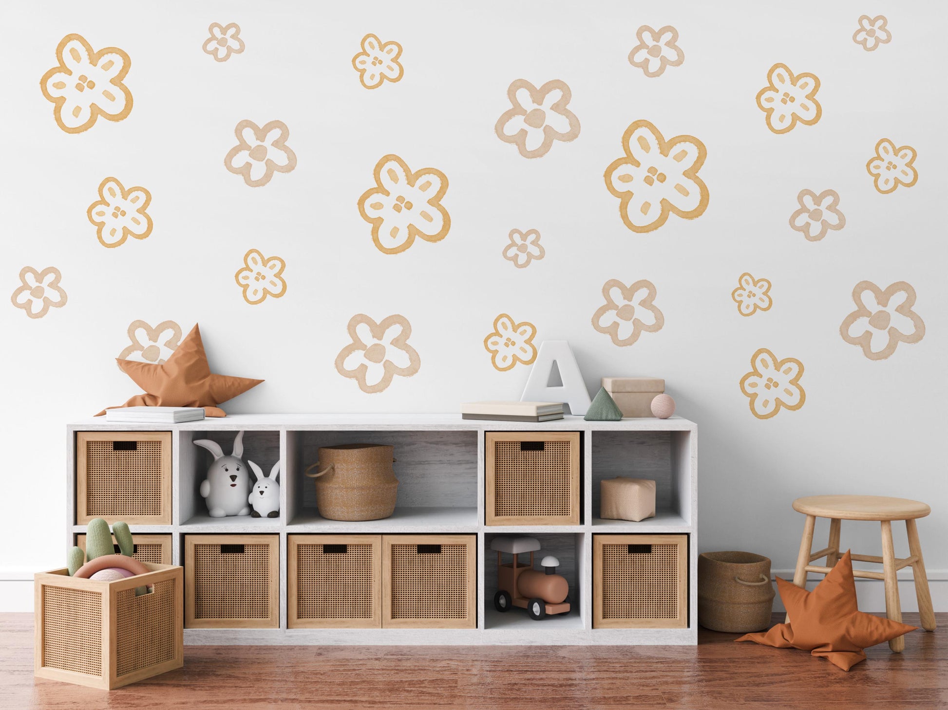 Flower Wall Stickers Neutral Nursery Decor Daisy Wall Decals Floral Nursery Wall Art Kids Bedroom Flower Bedroom Decor
