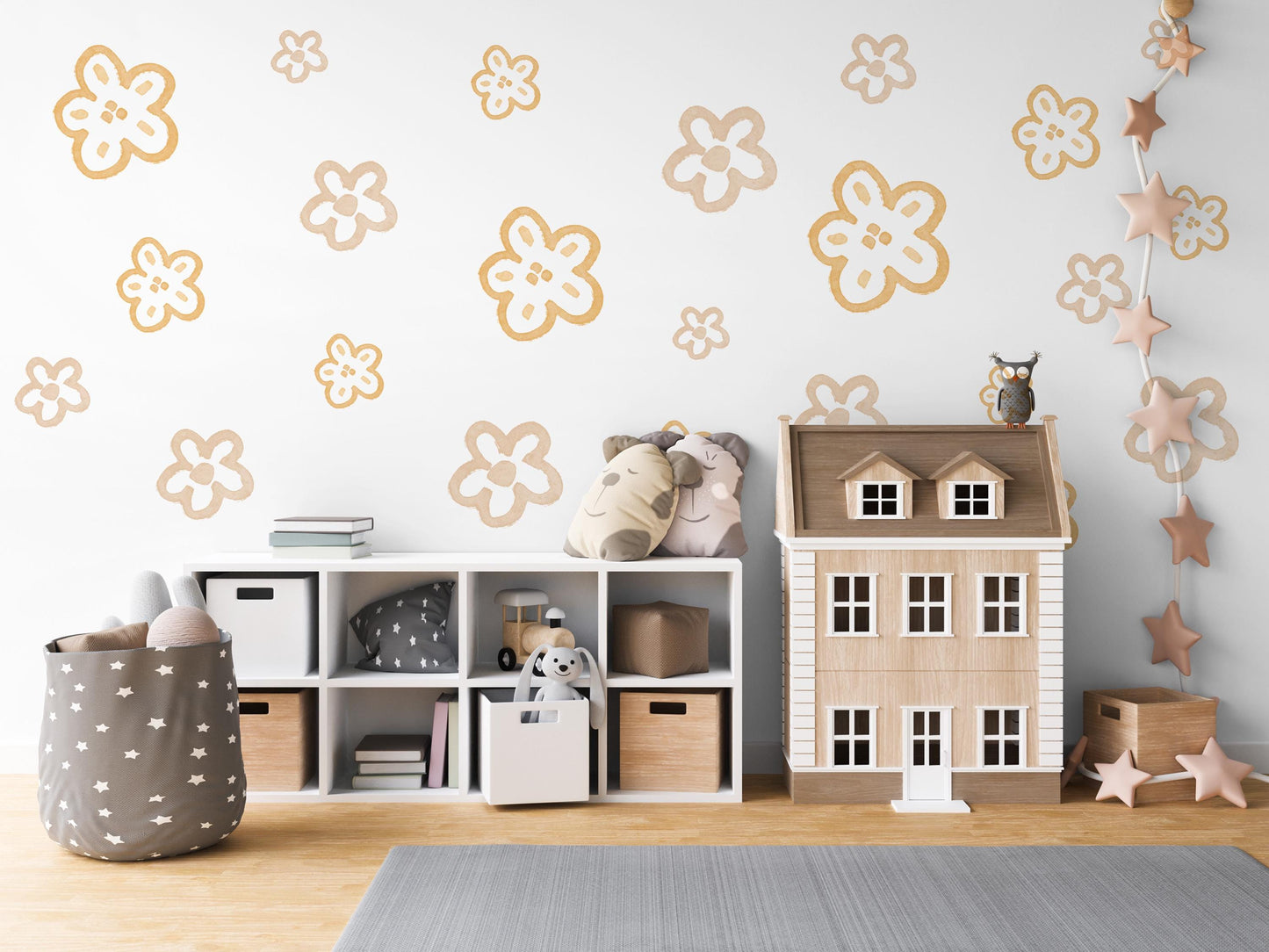 Flower Wall Stickers Neutral Nursery Decor Daisy Wall Decals Floral Nursery Wall Art Kids Bedroom Flower Bedroom Decor