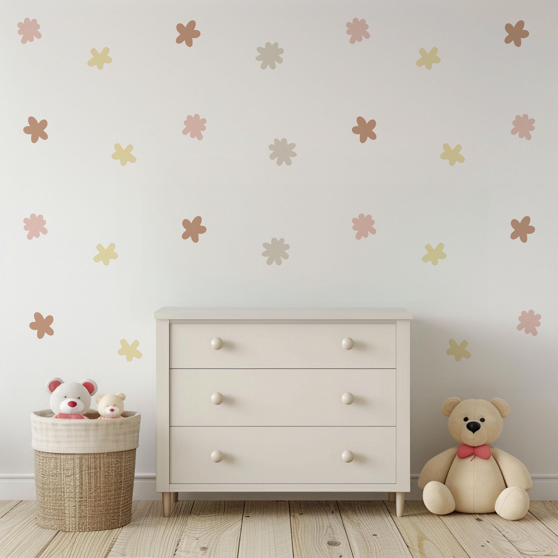 Boho Rainbow Flower Wall Decals, Neutral Nursery Stickers, Baby Girl Room Art