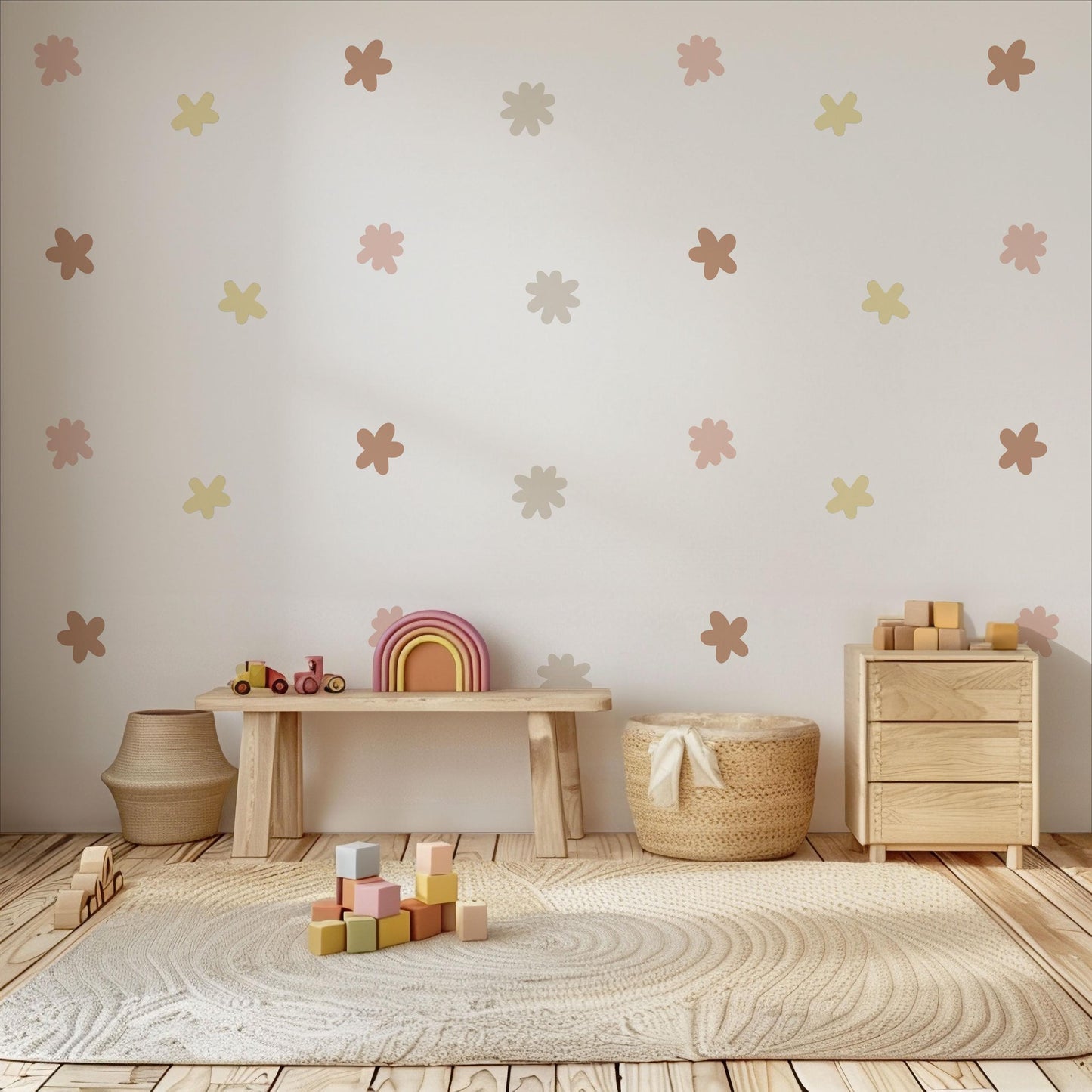 Boho Rainbow Flower Wall Decals, Neutral Nursery Stickers, Baby Girl Room Art