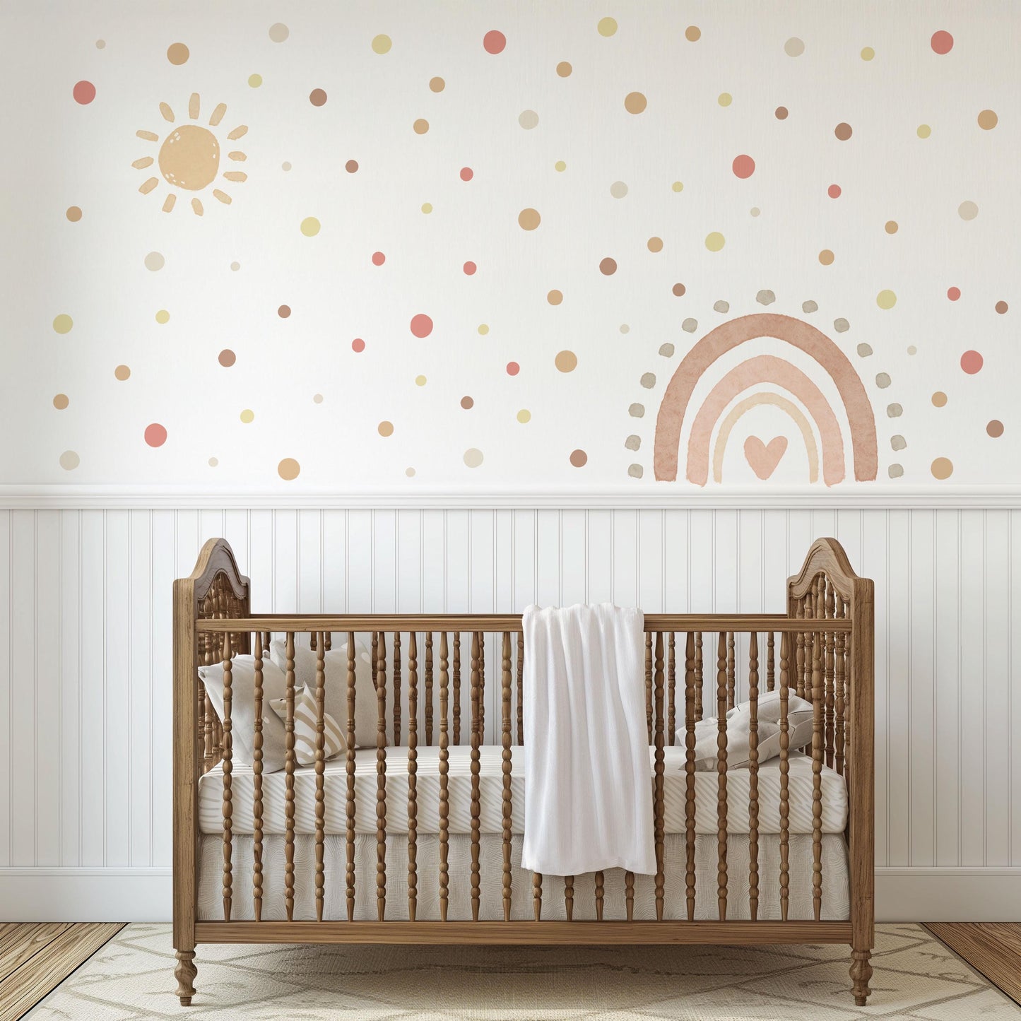 Boho Rainbow Wall Stickers Nursery Decor | Hand-Painted Sun, Dots (Peel and Stick)