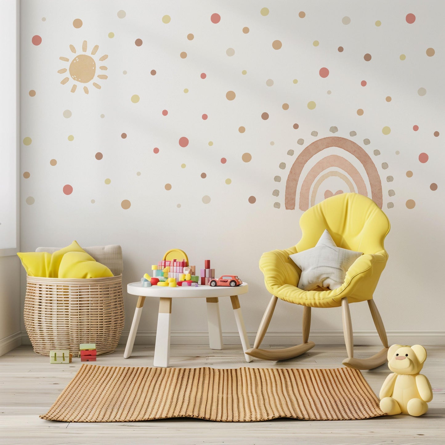 Boho Rainbow Wall Stickers Nursery Decor | Hand-Painted Sun, Dots (Peel and Stick)