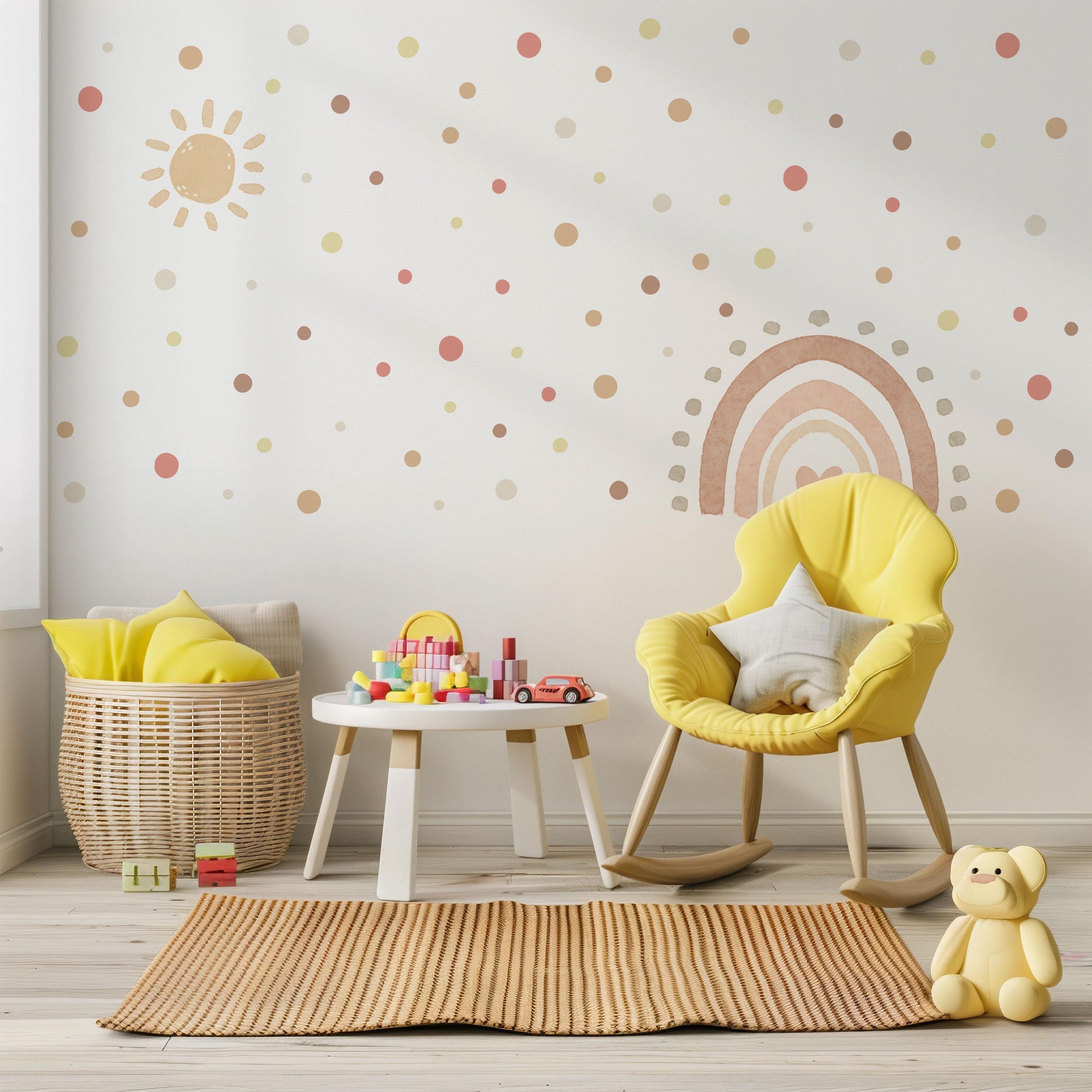 Boho Rainbow Wall Stickers Nursery Decor | Hand-Painted Sun, Dots (Peel and Stick)