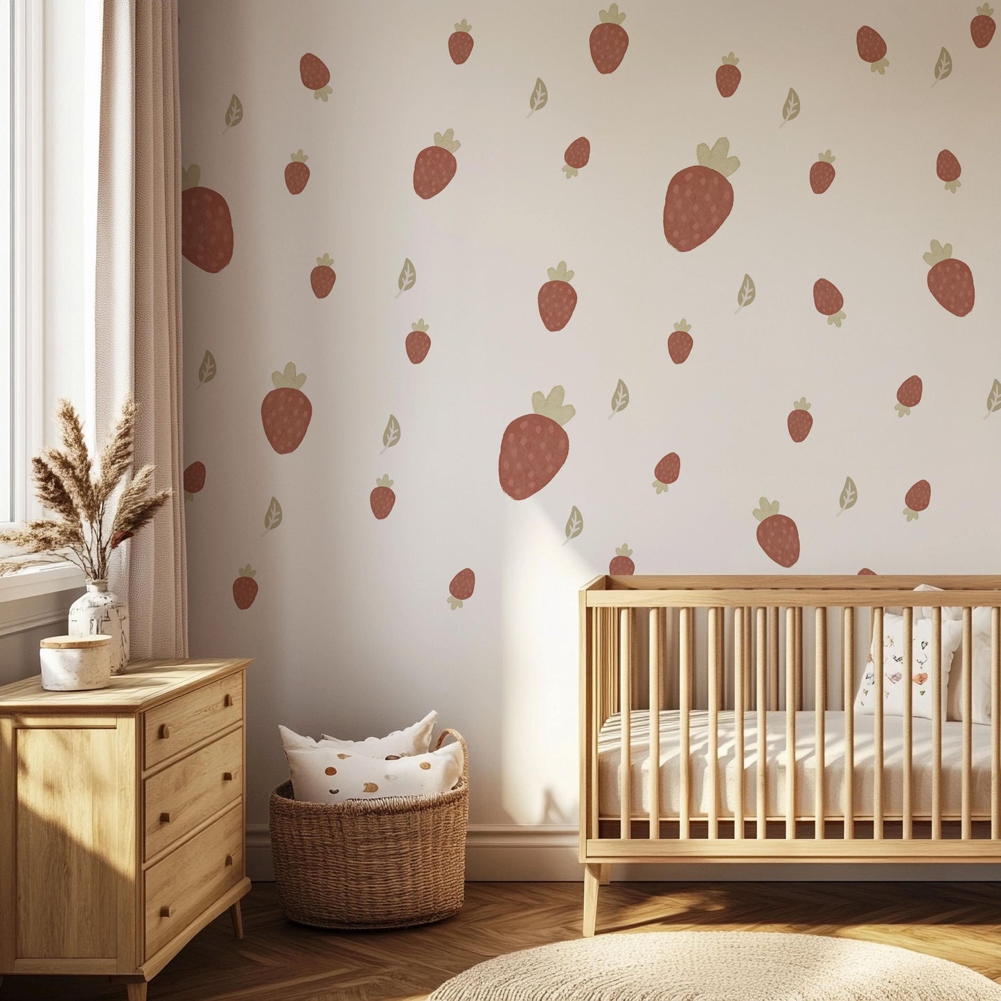 Hand-Painted Watercolour Strawberry Wall Stickers, Boho Nursery Decor (Peel and Stick)