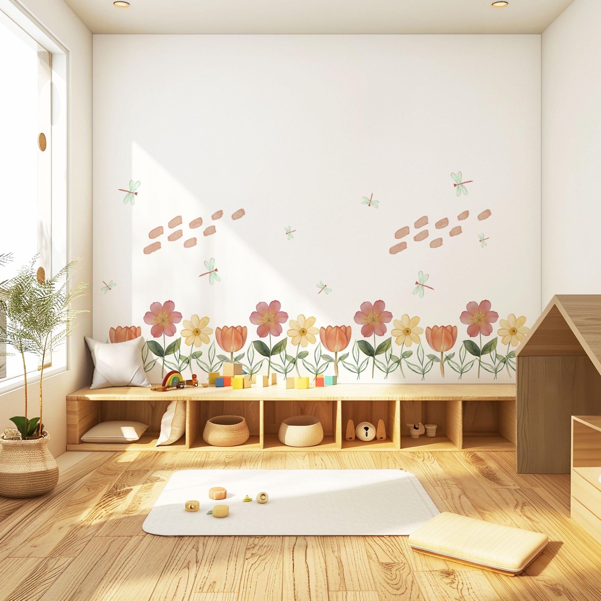Flower Border Wall Stickers Floral Nursery Decor Flower Wall Decals Wildflower Nursery Peel And Stick Bedroom Wall Art