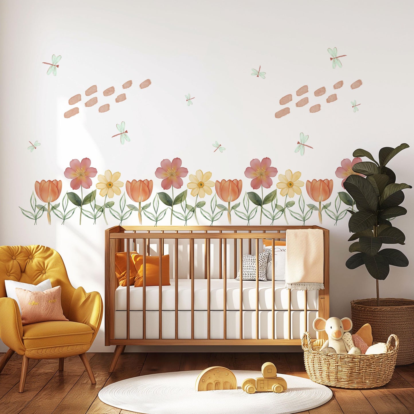 Flower Border Wall Stickers Floral Nursery Decor Flower Wall Decals Wildflower Nursery Peel And Stick Bedroom Wall Art