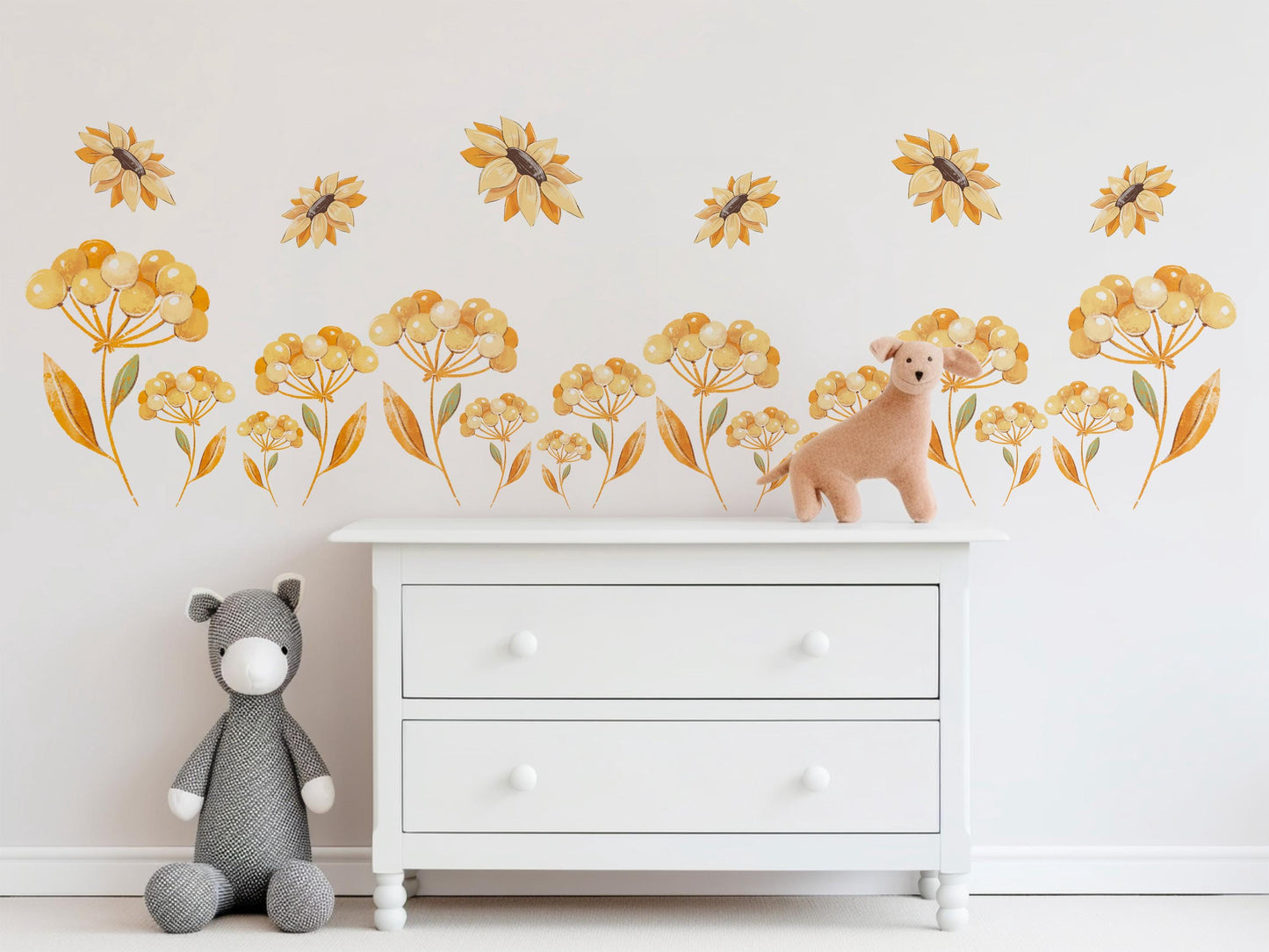 Sunflower Wall Stickers Floral Nursery Decor Yellow Flower Wall Decals Wildflower Bedroom Decor Peel And Stick Wall Art