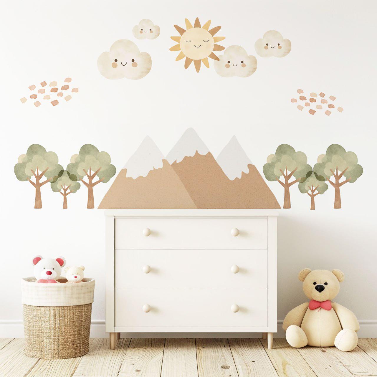 Mountain Wall Stickers Neutral Nursery Decor Mountain Nursery Wall Decals Woodland Nursery Peel And Stick Bedroom Wall Art