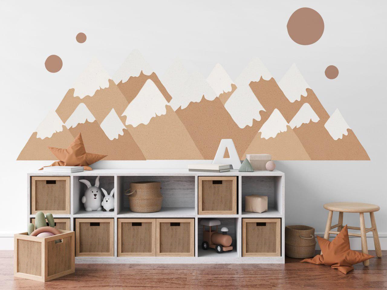 Boho Mountain Wall Decal for Nursery Neutral Mountain Wall Sticker Woodland Nursery Decor Beige Mountain Decal Scandinavian Nursery Wall Art