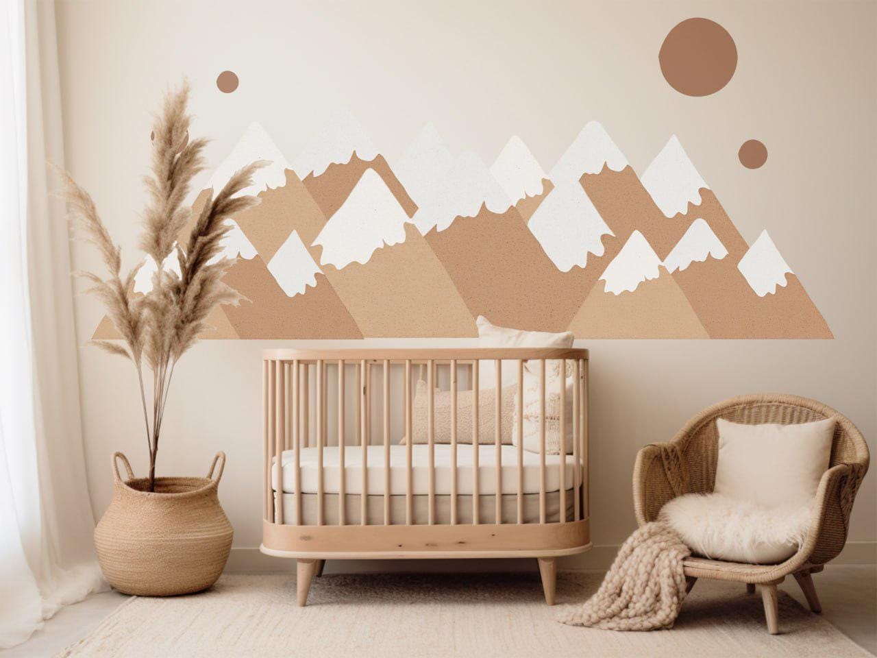 Boho Mountain Wall Decal for Nursery Neutral Mountain Wall Sticker Woodland Nursery Decor Beige Mountain Decal Scandinavian Nursery Wall Art