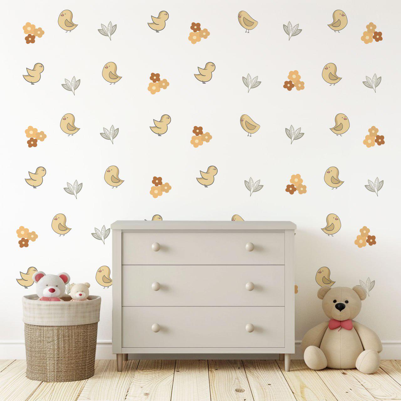 Bird Nursery Wall Decals Boho Bird Wall Stickers Neutral Nursery Decor, Floral Wall Decals, Woodland Nursery Wall Art, Peel and Stick Decals