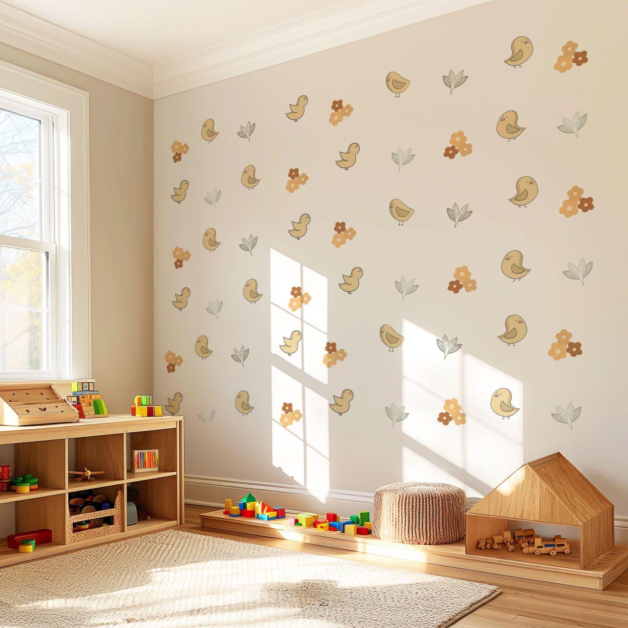 Bird Nursery Wall Decals Boho Bird Wall Stickers Neutral Nursery Decor, Floral Wall Decals, Woodland Nursery Wall Art, Peel and Stick Decals