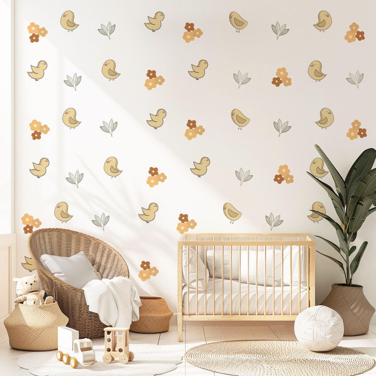 Bird Nursery Wall Decals Boho Bird Wall Stickers Neutral Nursery Decor, Floral Wall Decals, Woodland Nursery Wall Art, Peel and Stick Decals