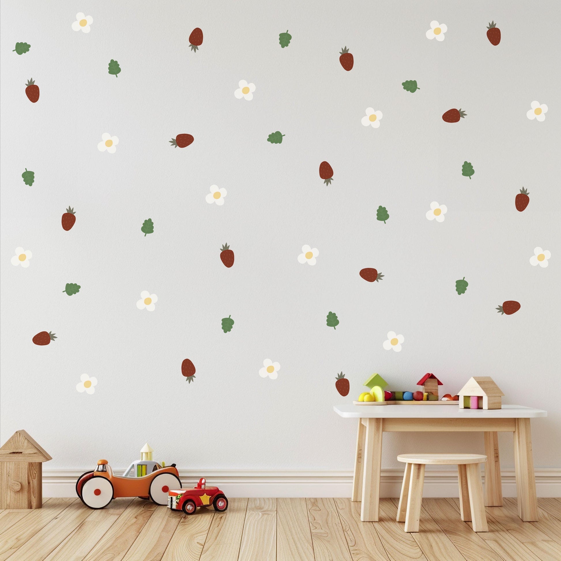 Strawberry Wall Decals for Nursery, Strawberry Nursery Decor, Fruit Wall Stickers, Cottage core Nursery, Baby Girl Room Decor