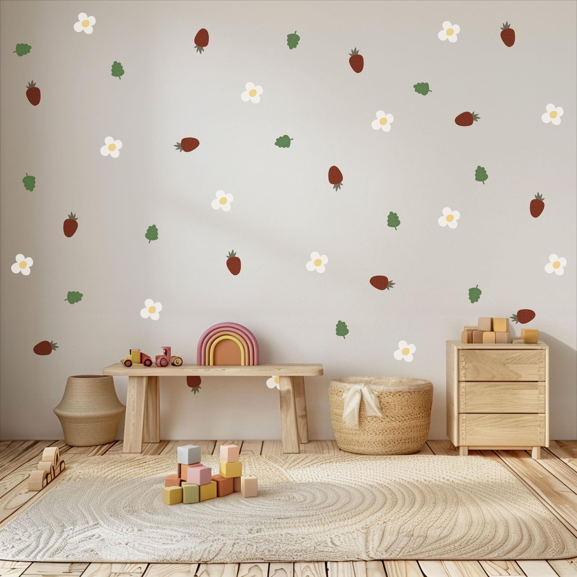 Strawberry Wall Decals for Nursery, Strawberry Nursery Decor, Fruit Wall Stickers, Cottage core Nursery, Baby Girl Room Decor