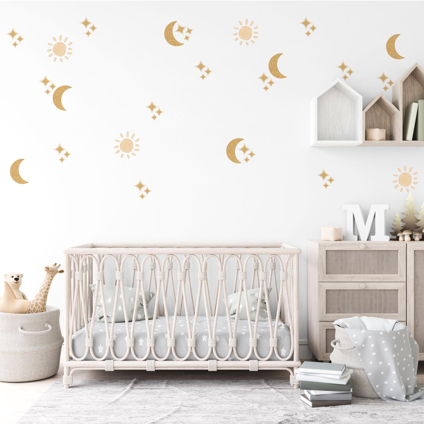 Moon And Sun Wall Stickers Celestial Nursery Decor Gold Moon Wall Decals Star Nursery Stickers Kids Bedroom Decor