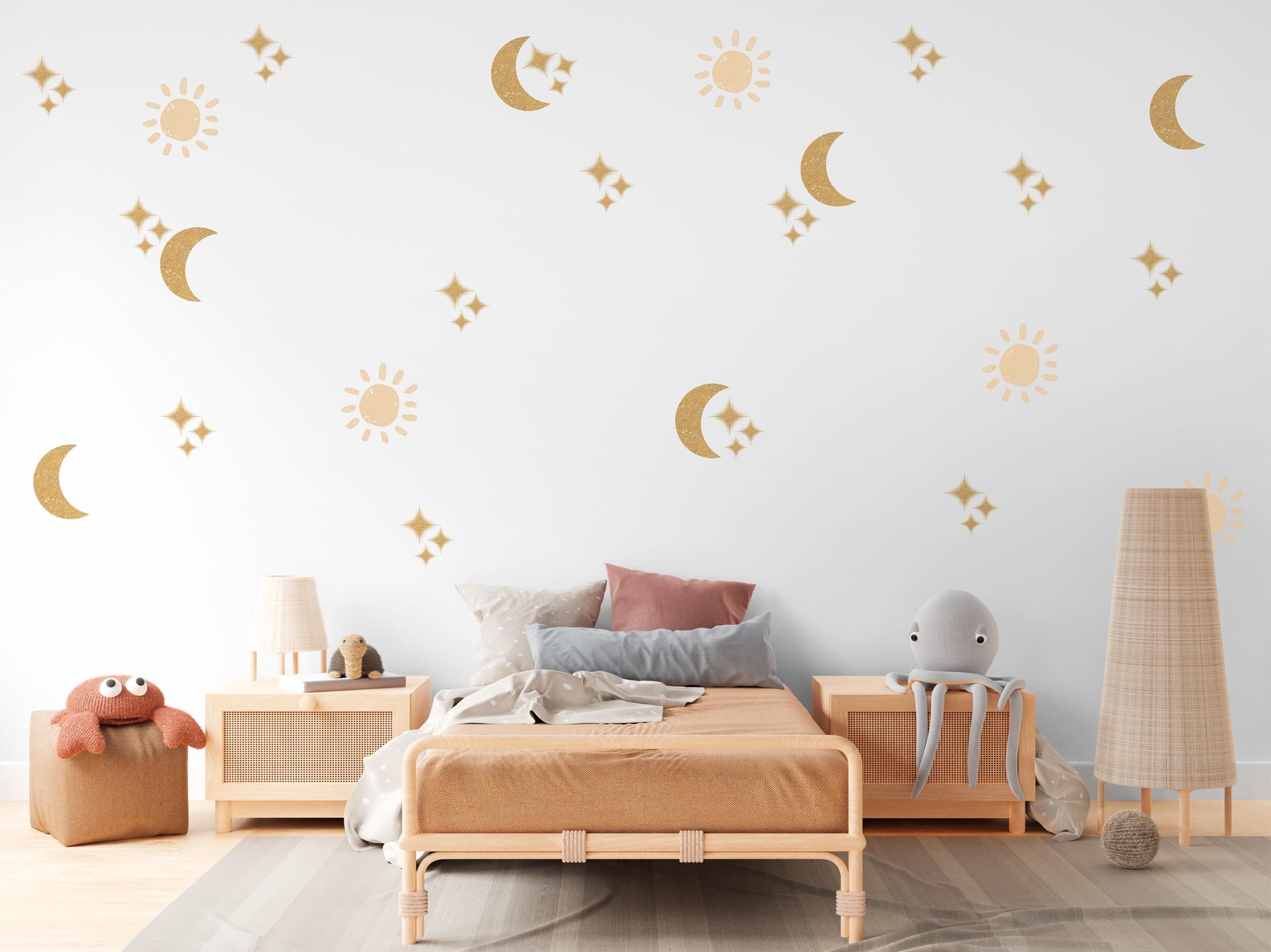 Moon And Sun Wall Stickers Celestial Nursery Decor Gold Moon Wall Decals Star Nursery Stickers Kids Bedroom Decor