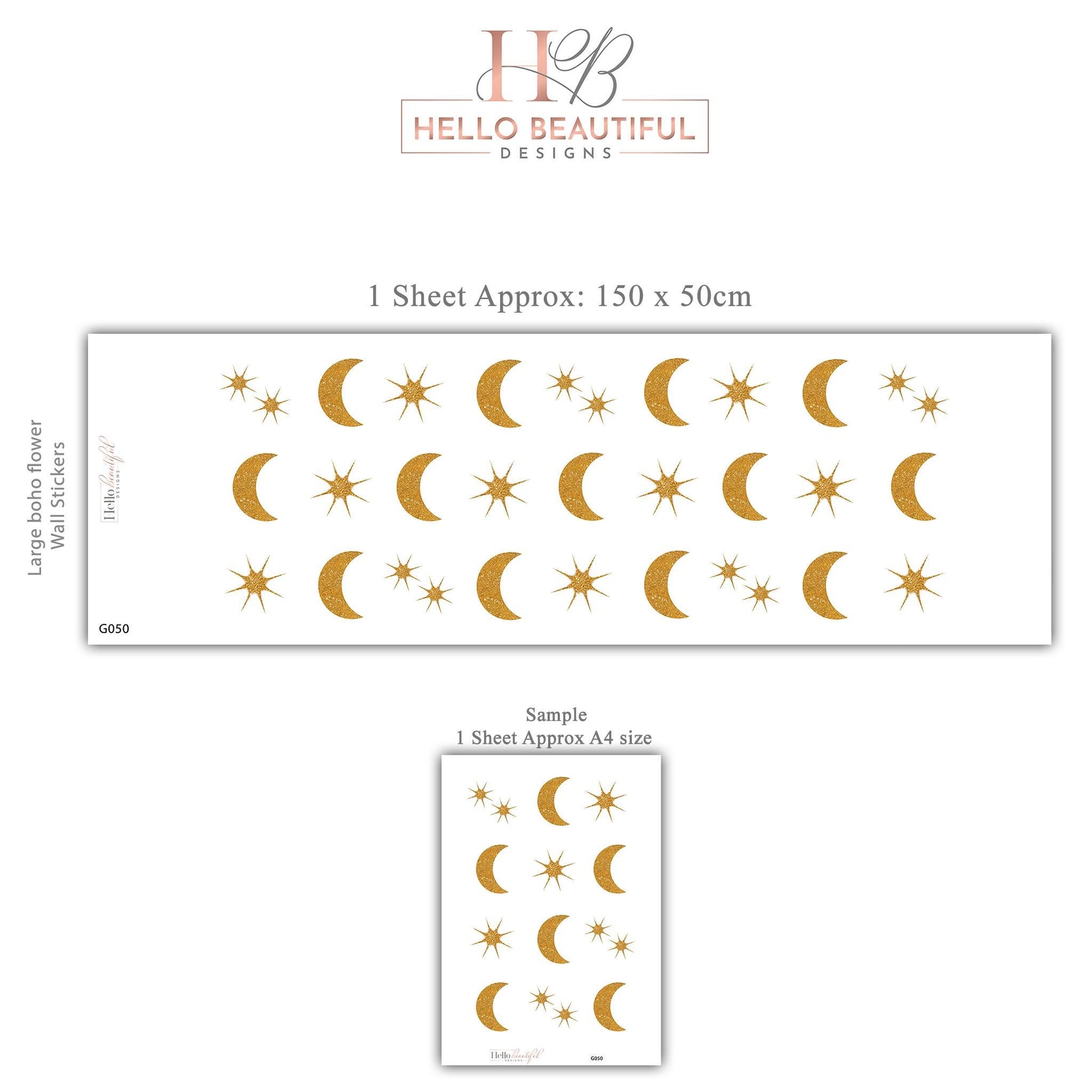 Gold Moon And Stars Wall Stickers Celestial Nursery Decor Moon Wall Decals Star Nursery Stickers Kids Bedroom Decor