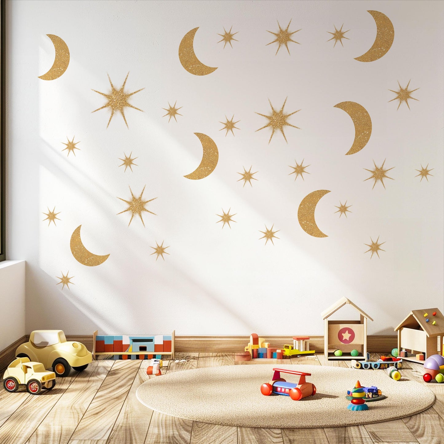 Gold Moon And Stars Wall Stickers Celestial Nursery Decor Moon Wall Decals Star Nursery Stickers Kids Bedroom Decor