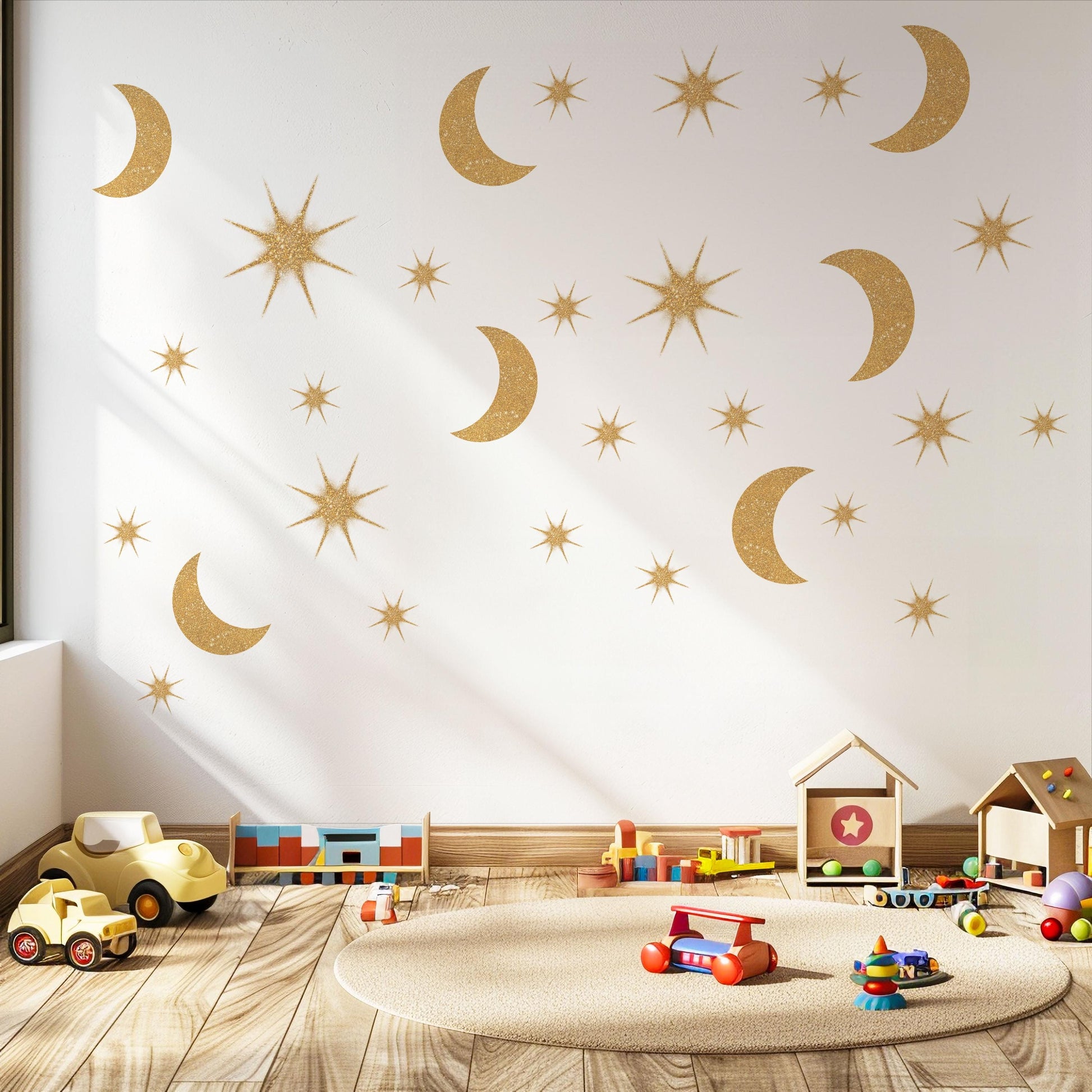 Gold Moon And Stars Wall Stickers Celestial Nursery Decor Moon Wall Decals Star Nursery Stickers Kids Bedroom Decor