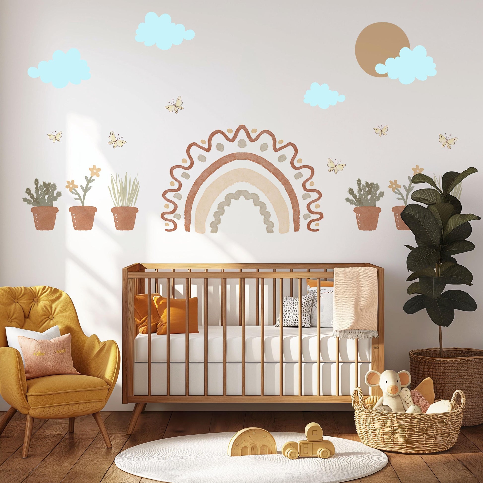 Boho Rainbow Wall Stickers Nursery Decor Rainbow Wall Decals Neutral Nursery Stickers Playroom Wall Art Peel And Stick Decor